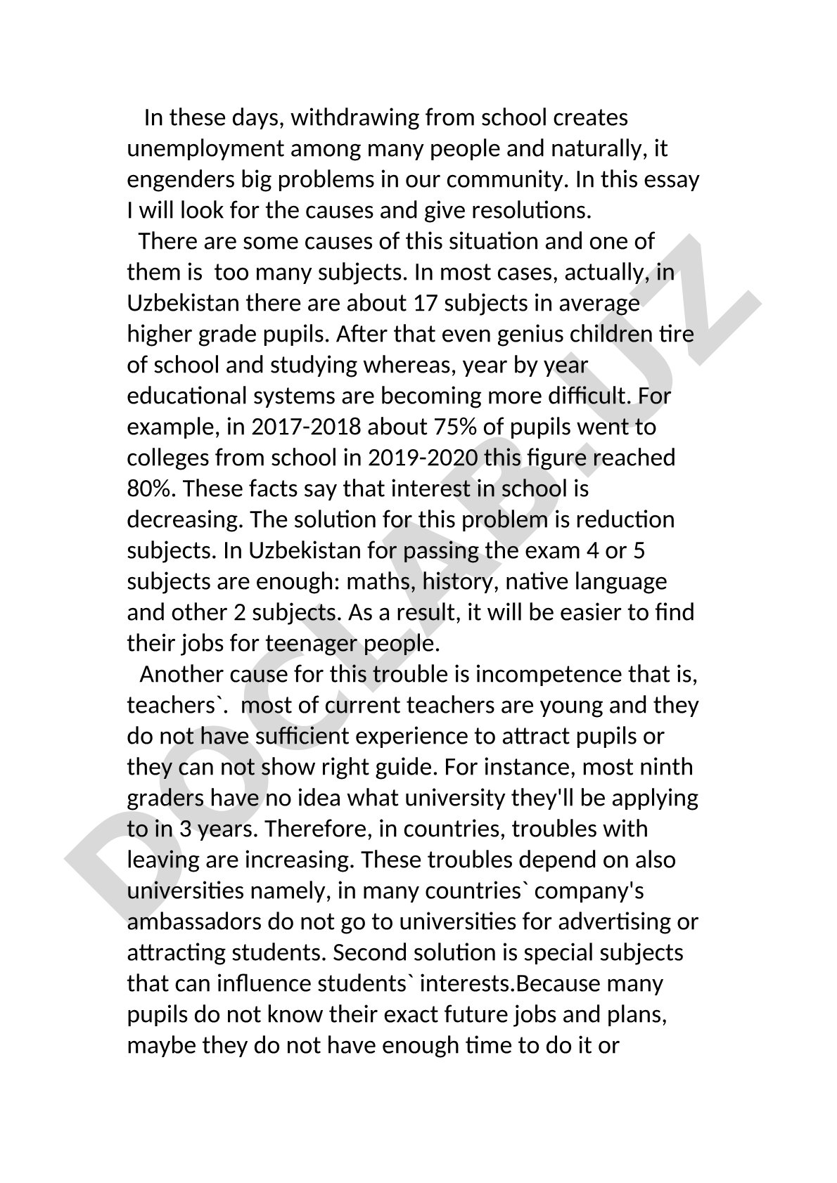 Causes and solutions for school dropout
