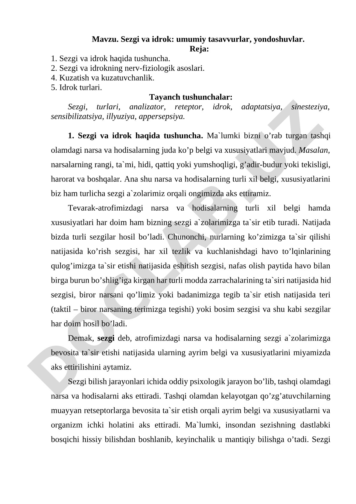 Sezgi va idrok: umumiy tasavvurlar, yondoshuvlar