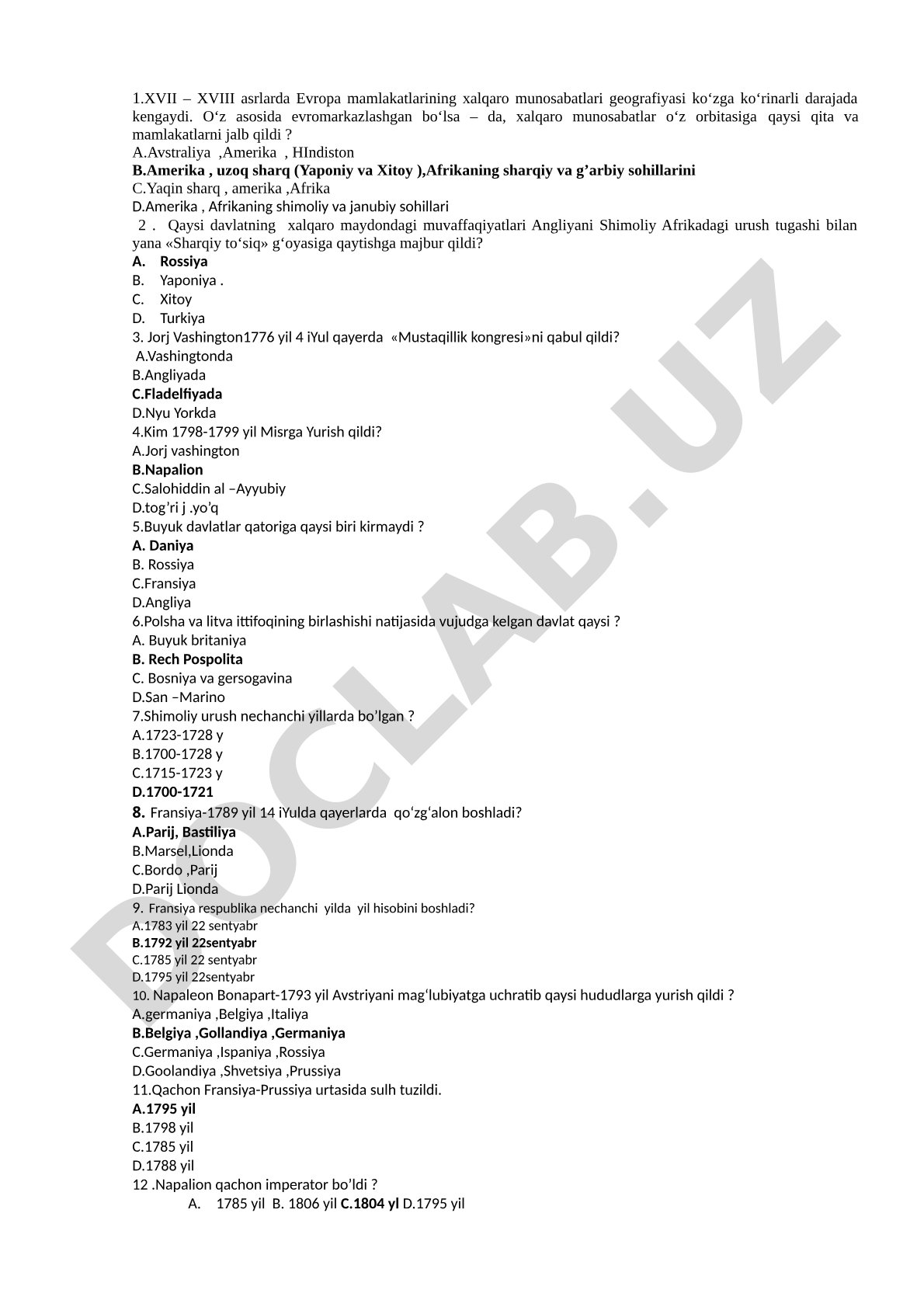 XVII–XVIII asrlarda Evropa mamlakatlarining xalqaro munosabatlari geografiyasi