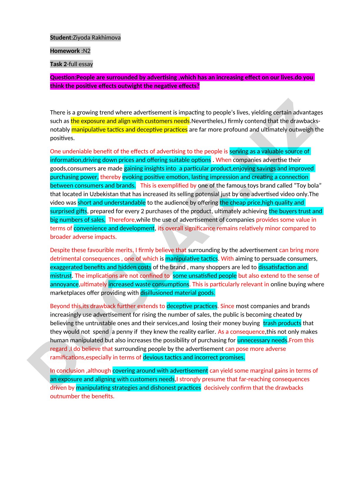 Advertising effects on people's lives