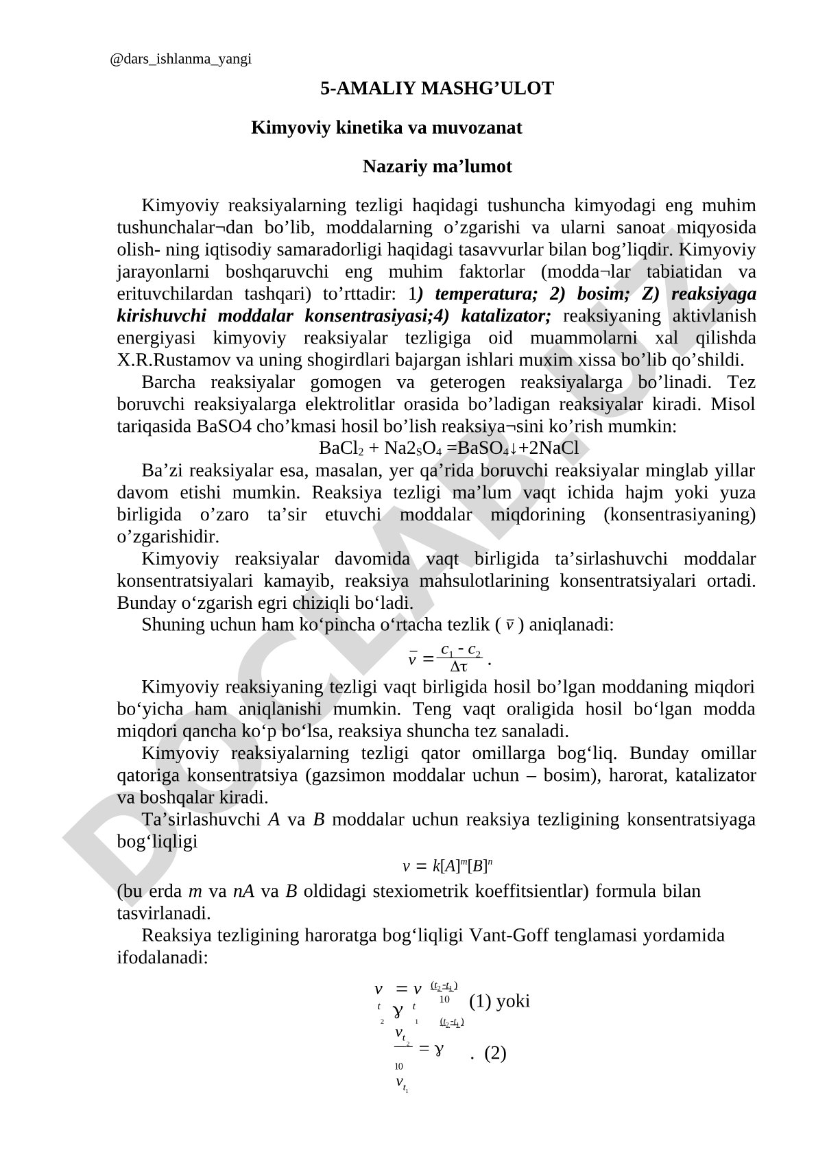 Kimyoviy kinetika va muvozanat