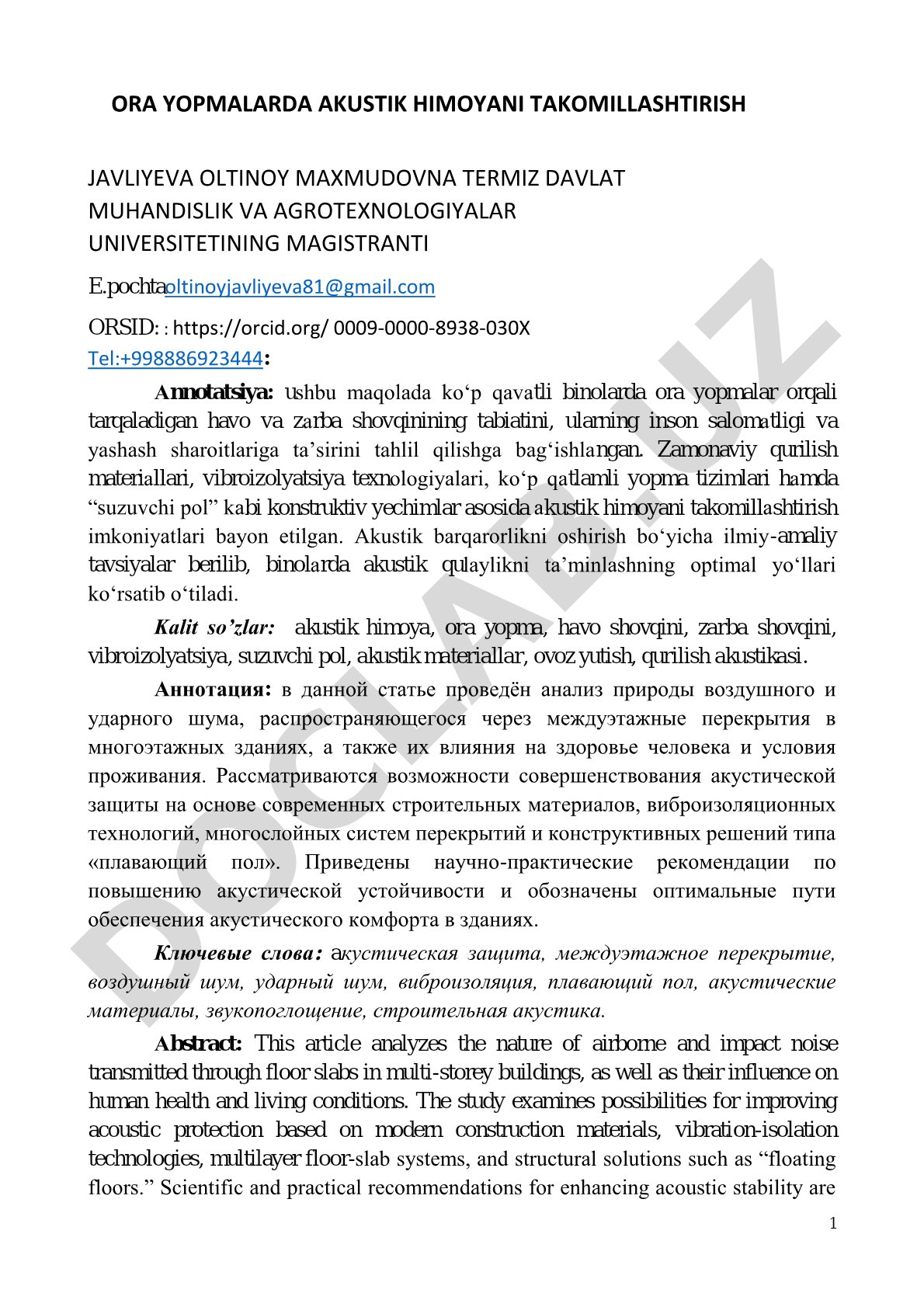 Ora yopmalarda akustik himoyani takomillashtirish