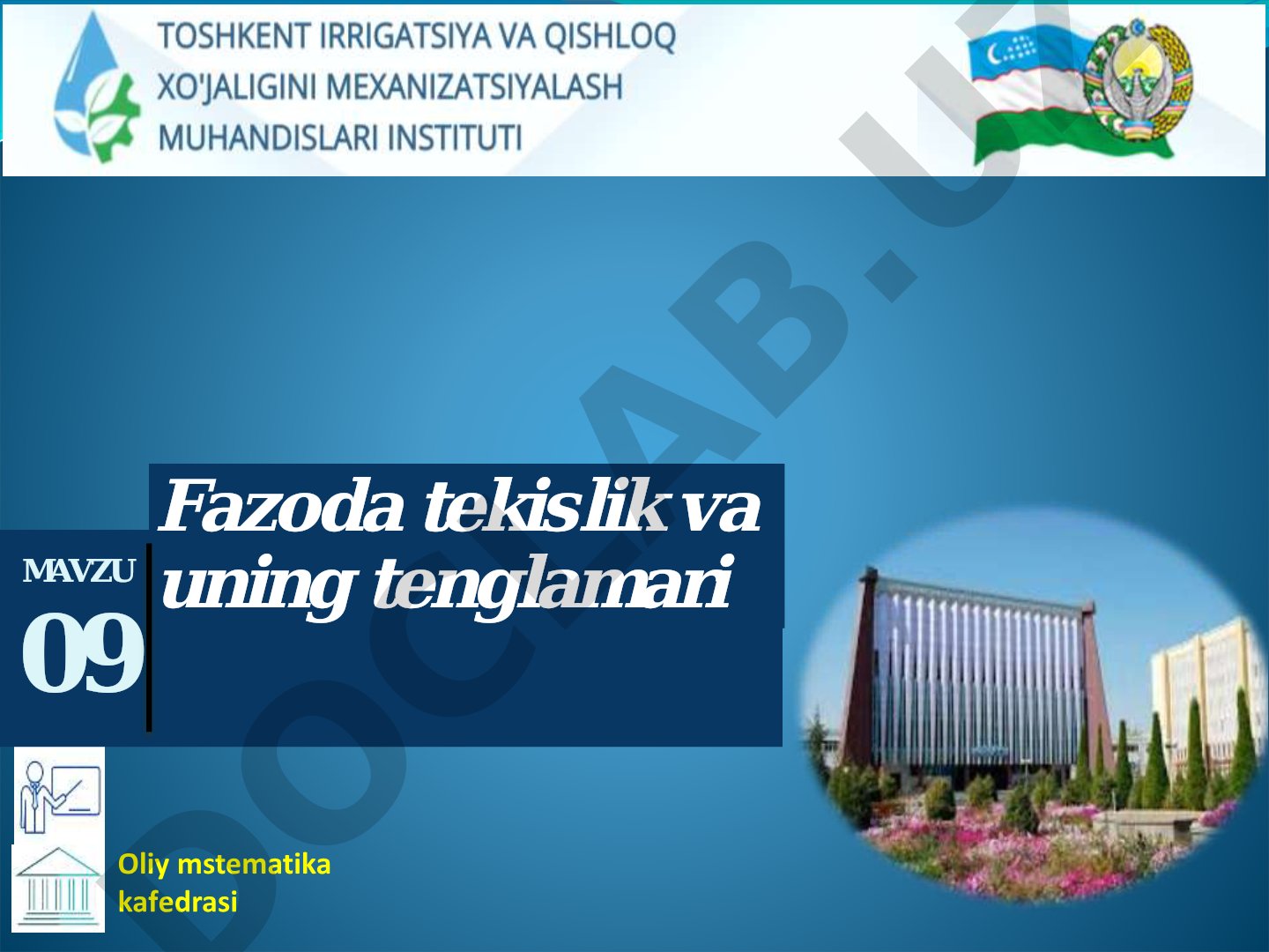 Fazoda tekislik va uning tenglamalari