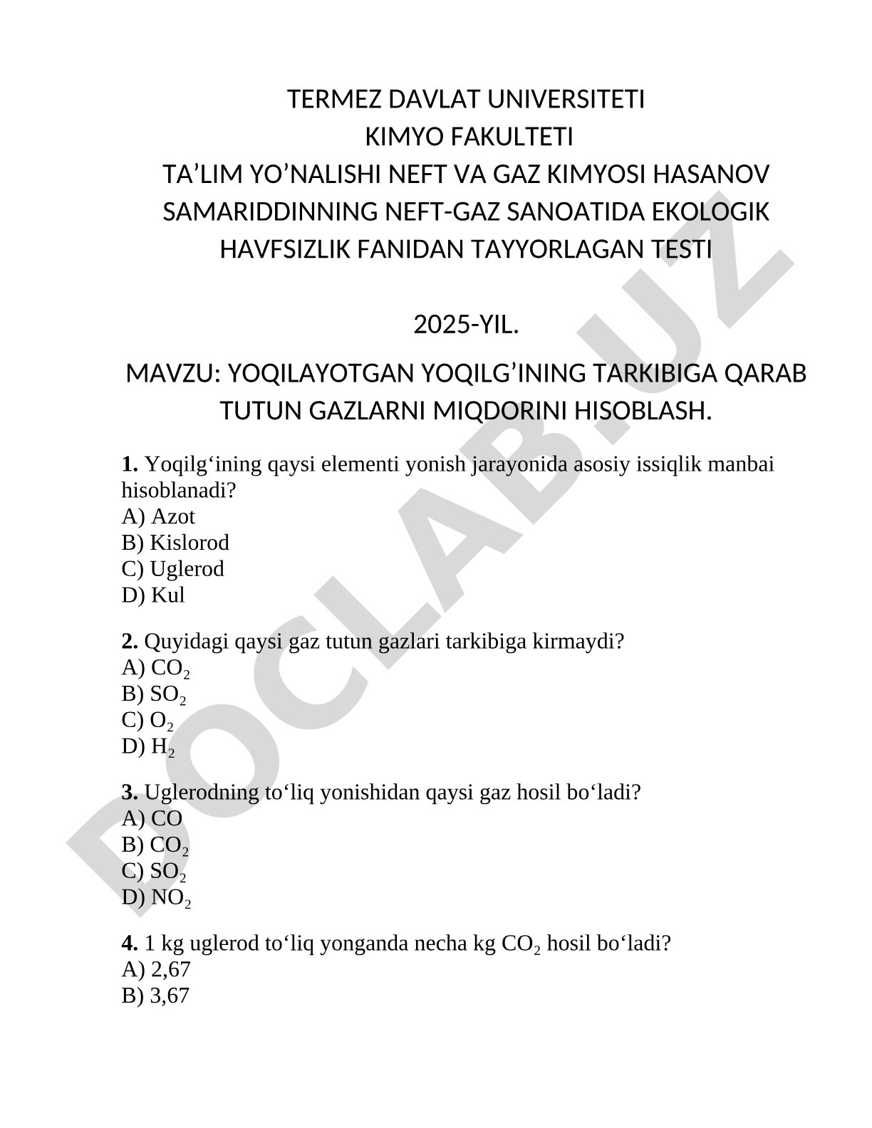 Yoqilayotgan yoqilg'ining tarkibiga qarab tutun gazlarini miqdorini hisoblash