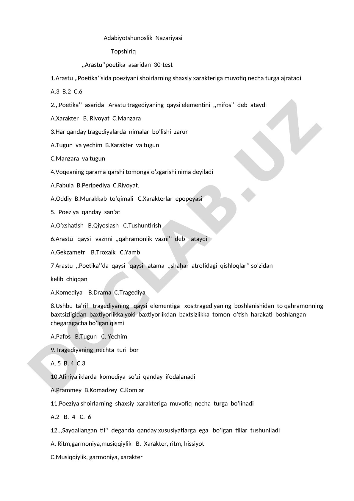 Arastu poetika asaridan 30-test