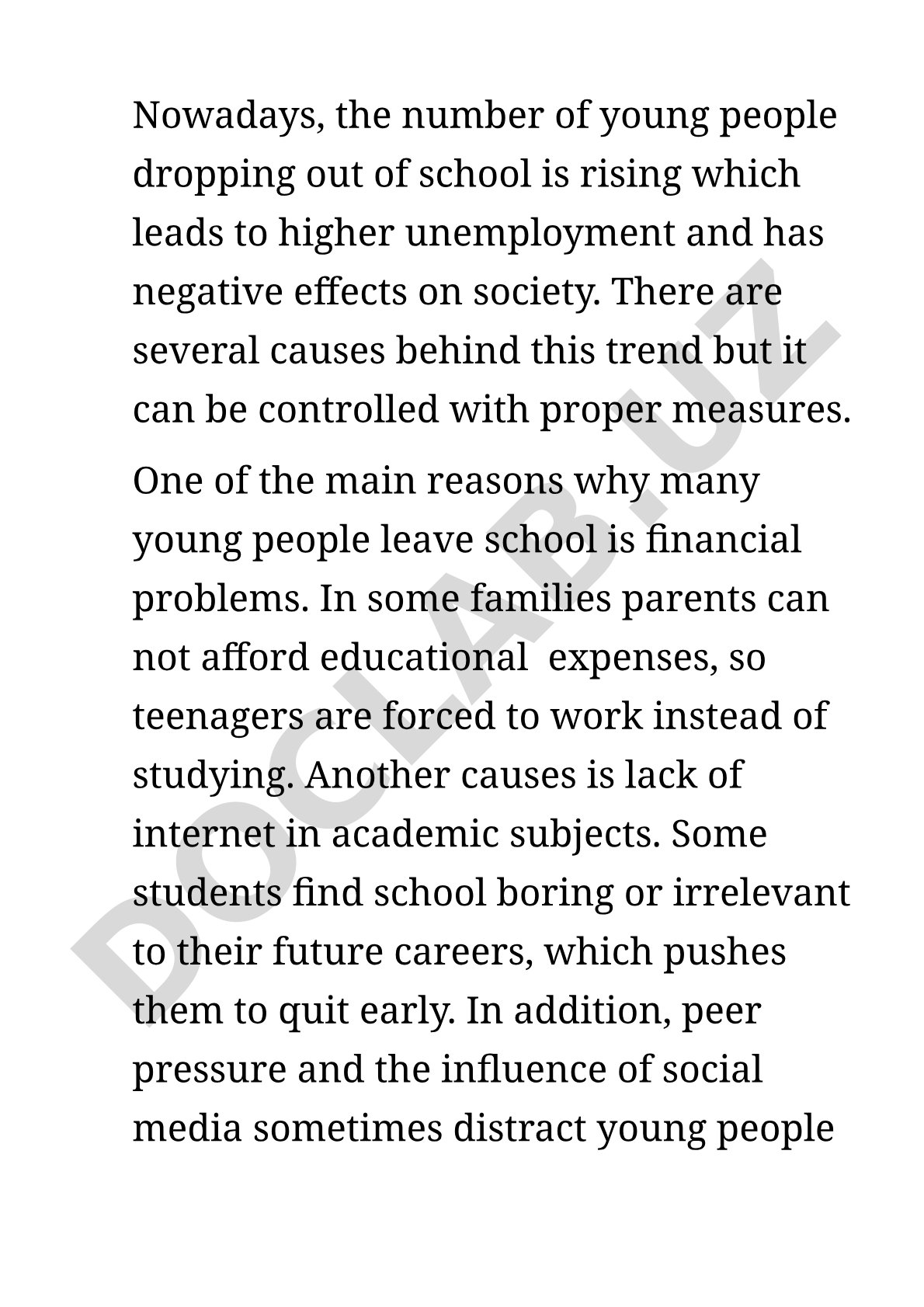 Young people dropping out of school: causes and solutions