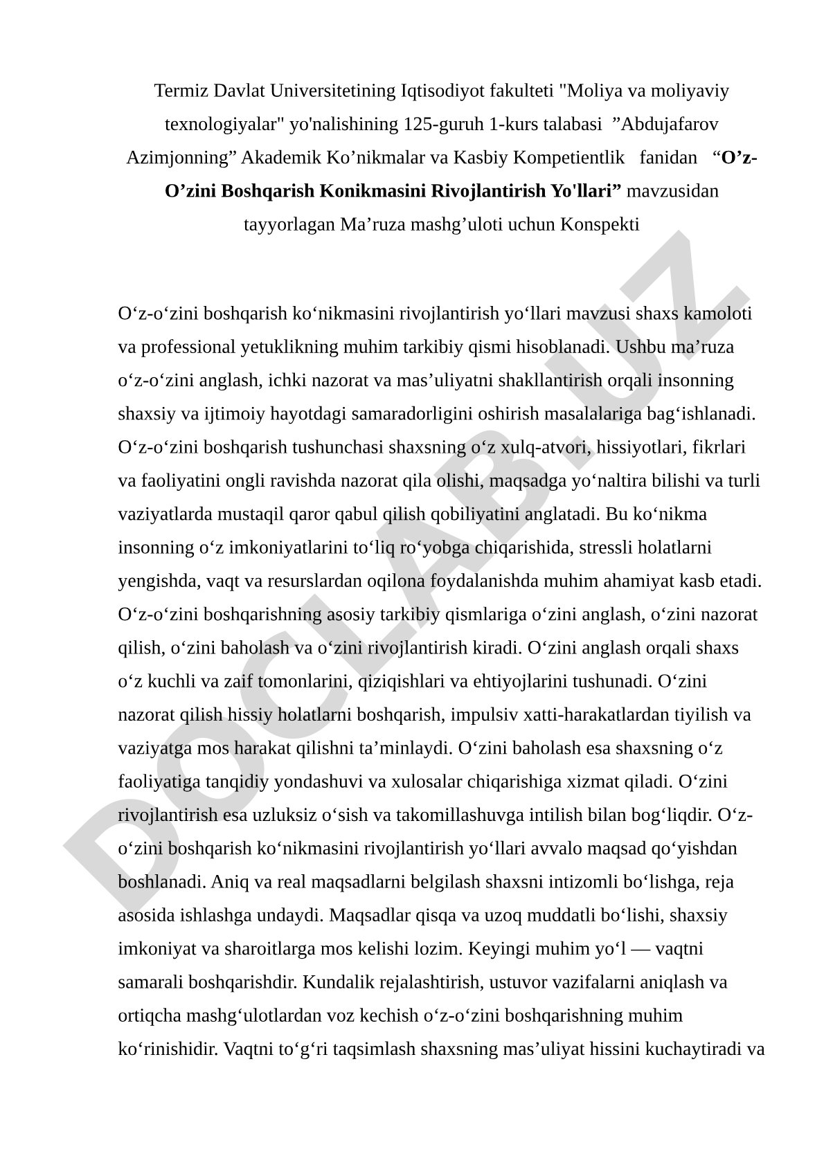 O'z-o'zini boshqarish ko'nikmasini rivojlantirish yo'llari