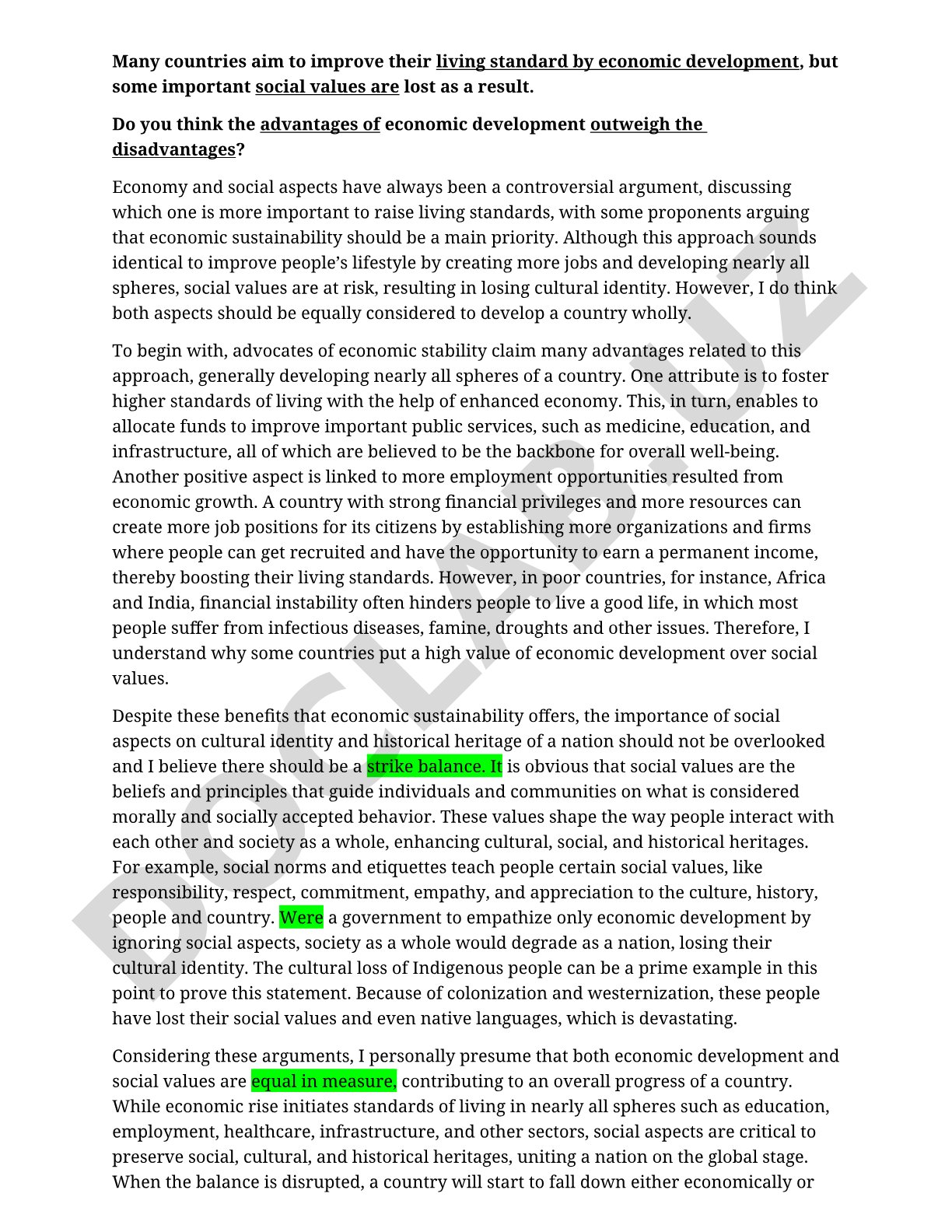 Economic development and social values
