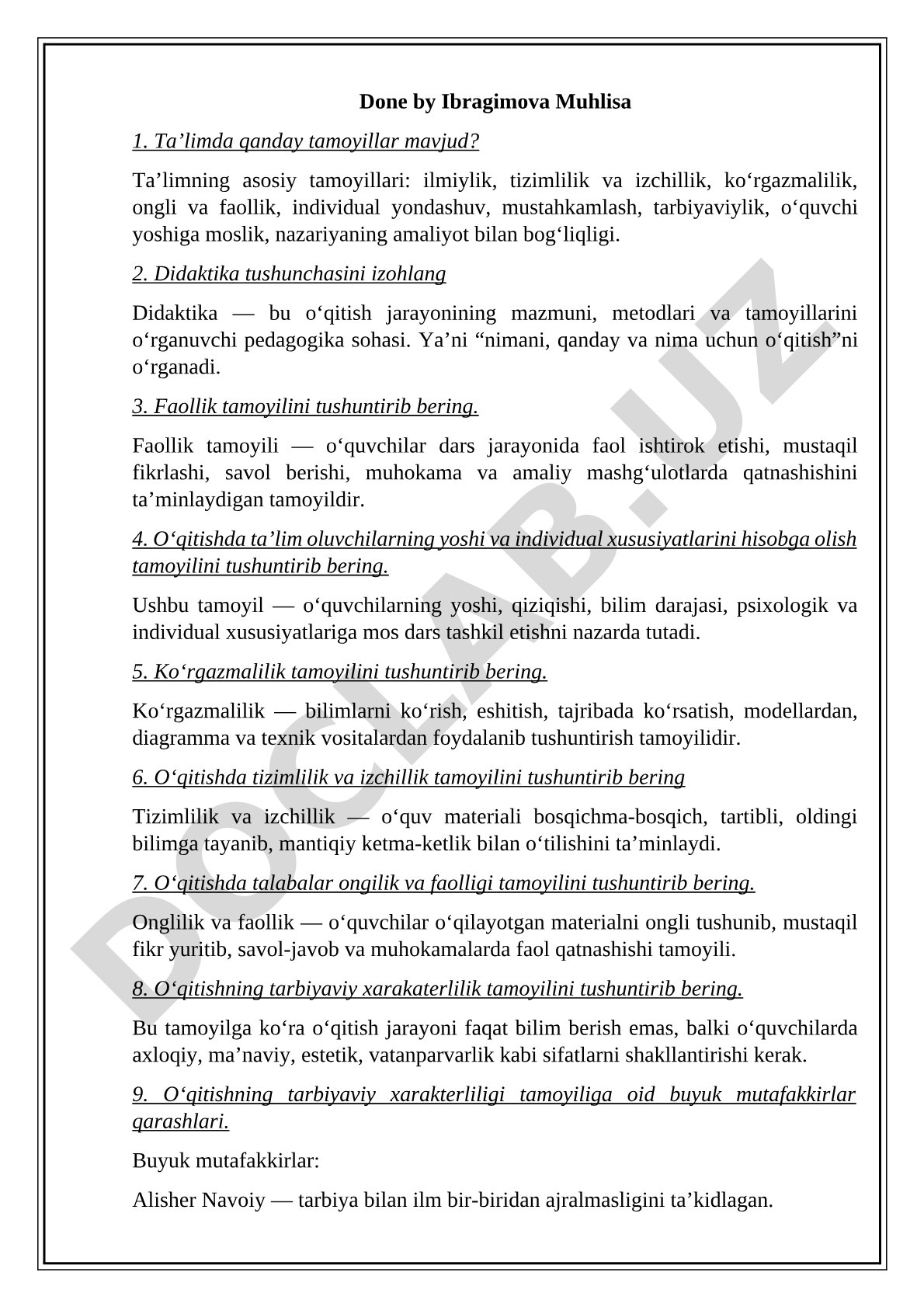 Ta'lim tamoyillari va didaktika tushunchasi