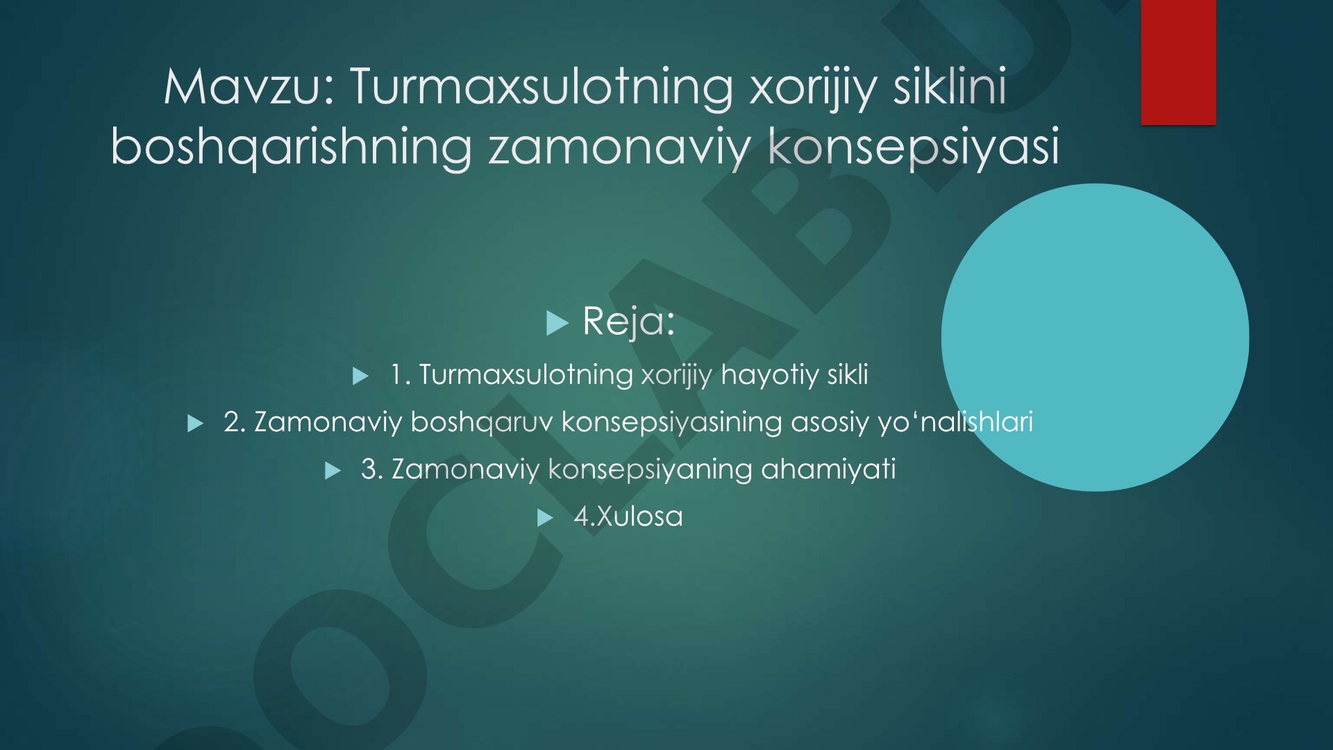 Turmaxsulotning xorijiy siklini boshqarishning zamonaviy konsepsiyasi
