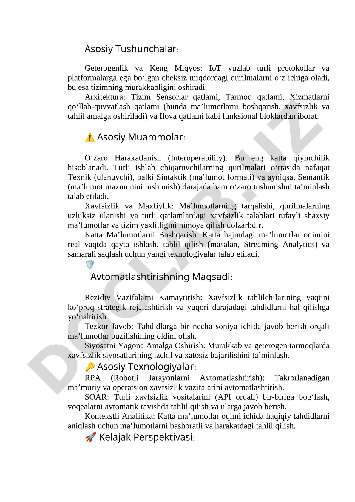 IoT tizimlarida asosiy tushunchalar va muammolar