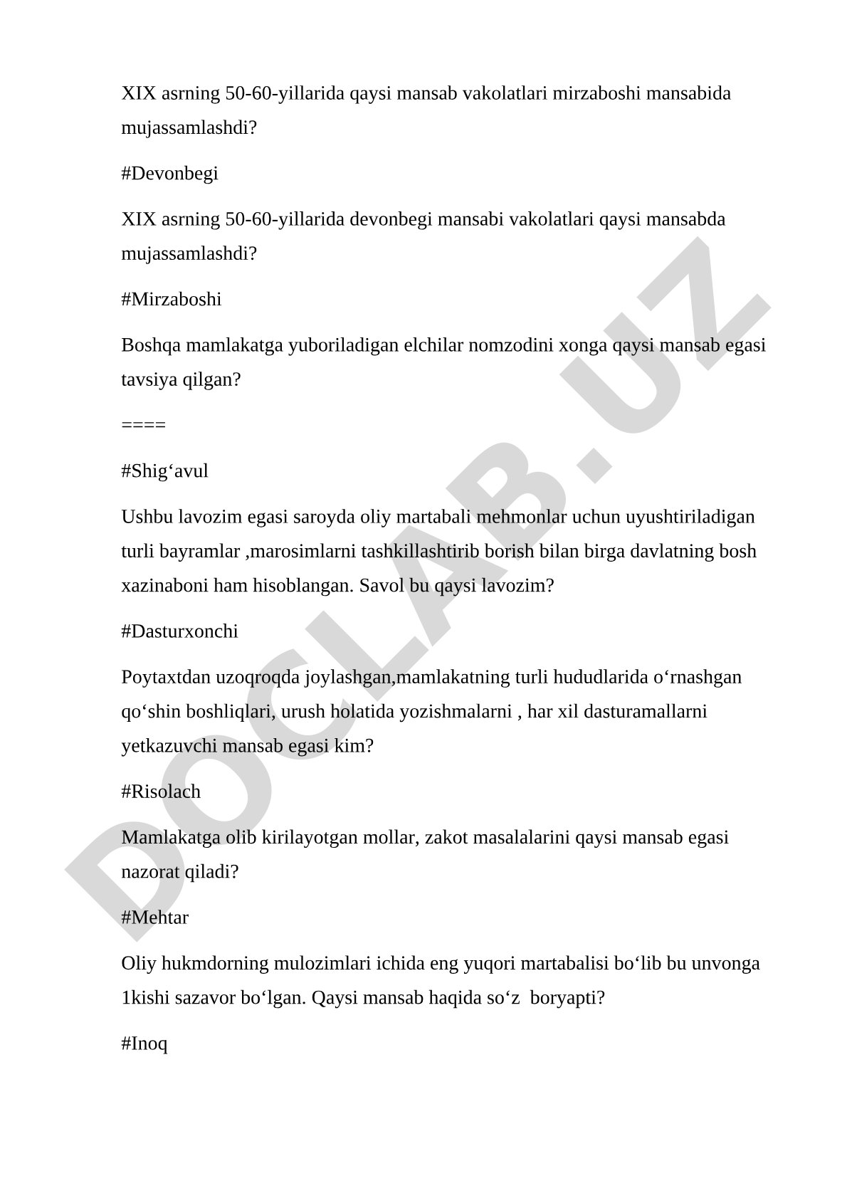 XIX asrning 50-60-yillarida mirzaboshi mansabida mujassamlashgan devonbegi vakolatlari
