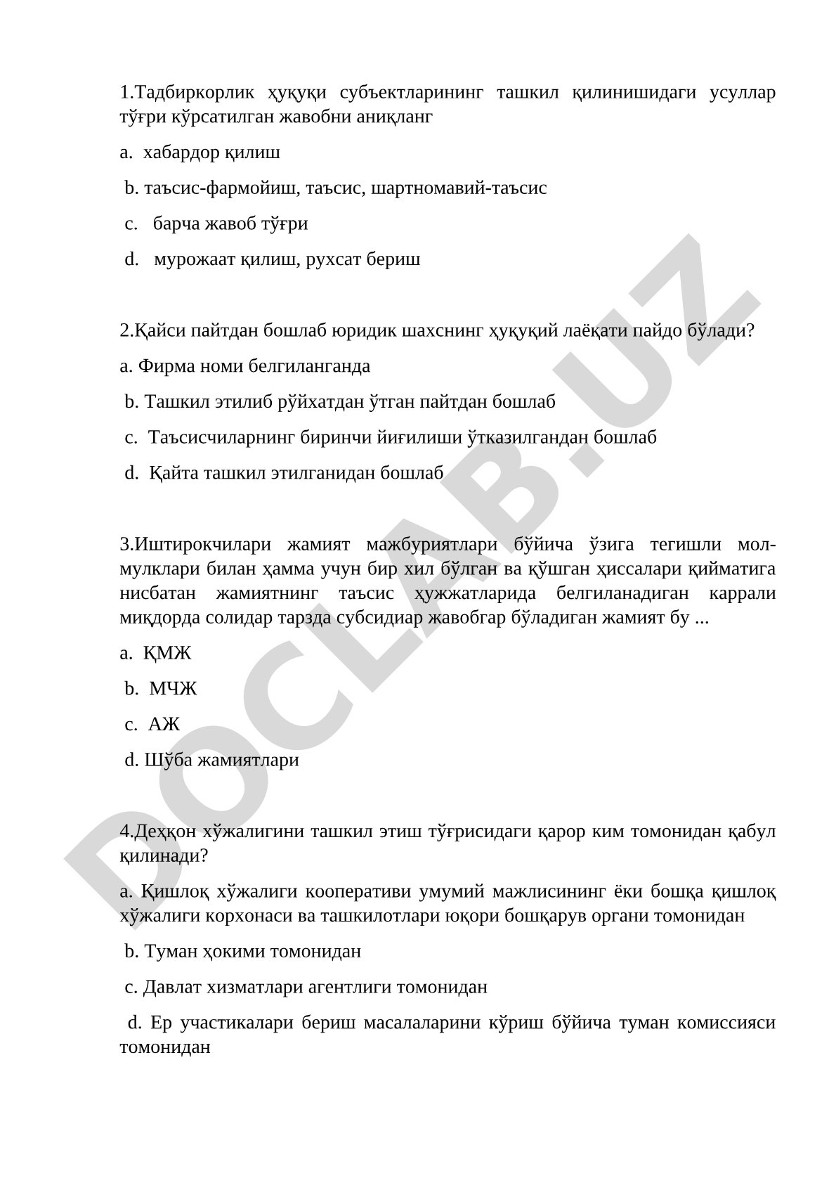 Тадбиркорлик ҳуқуқи субъектларининг ташкил қилинишидаги усуллар