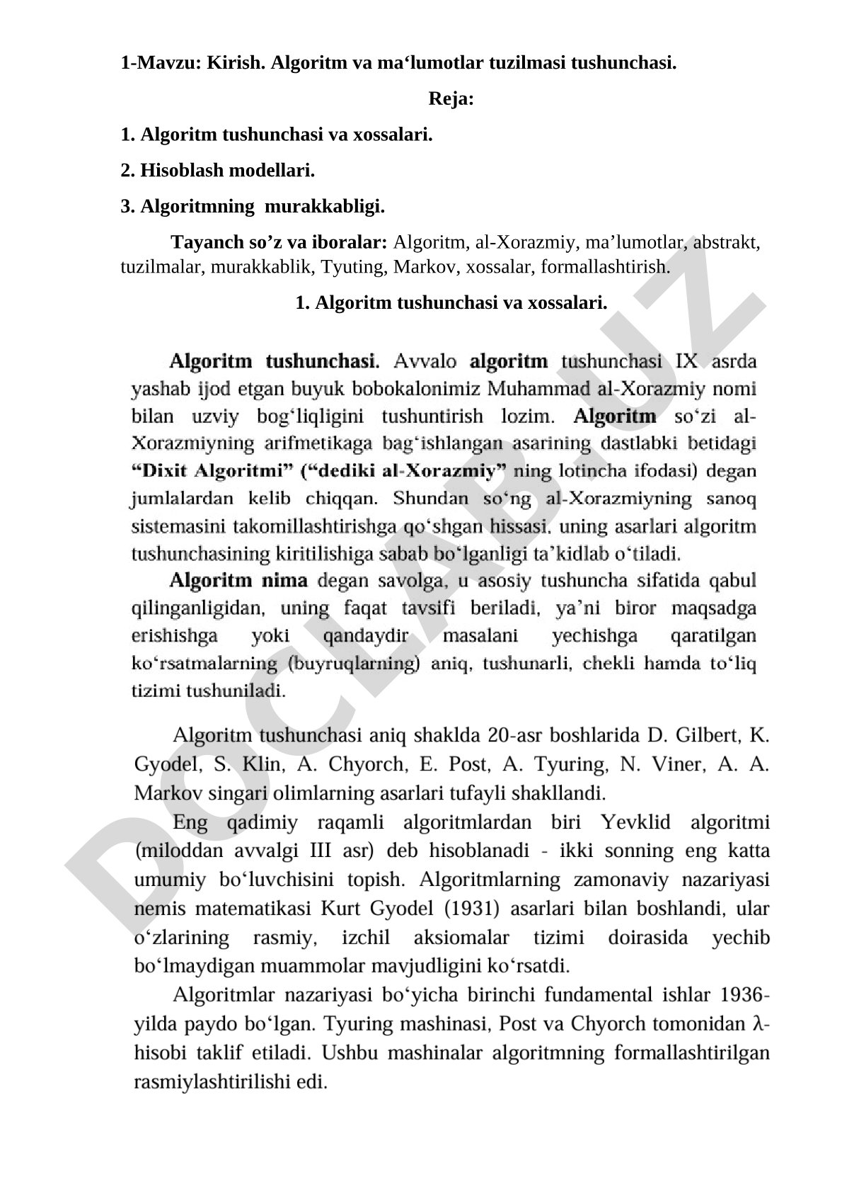 Algoritm va ma'lumotlar tuzilmasi tushunchasi