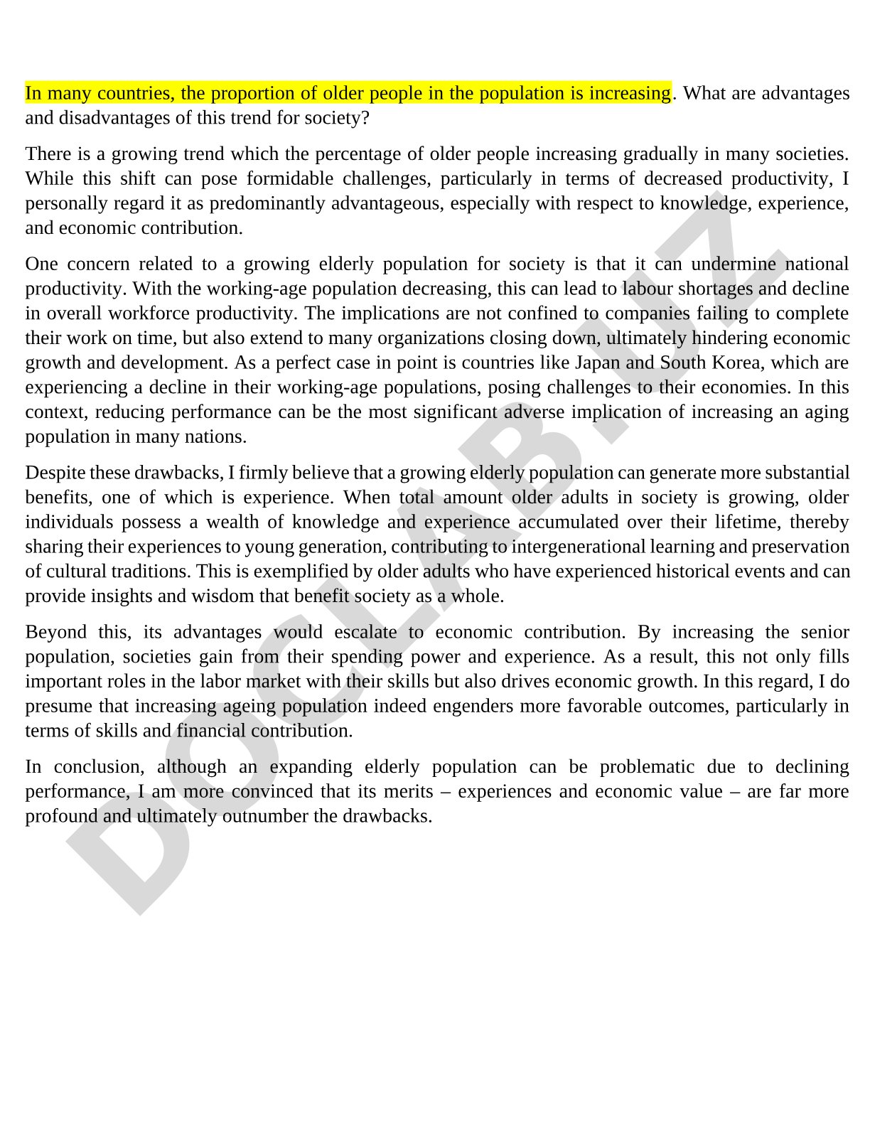 Advantages and disadvantages of aging population for society