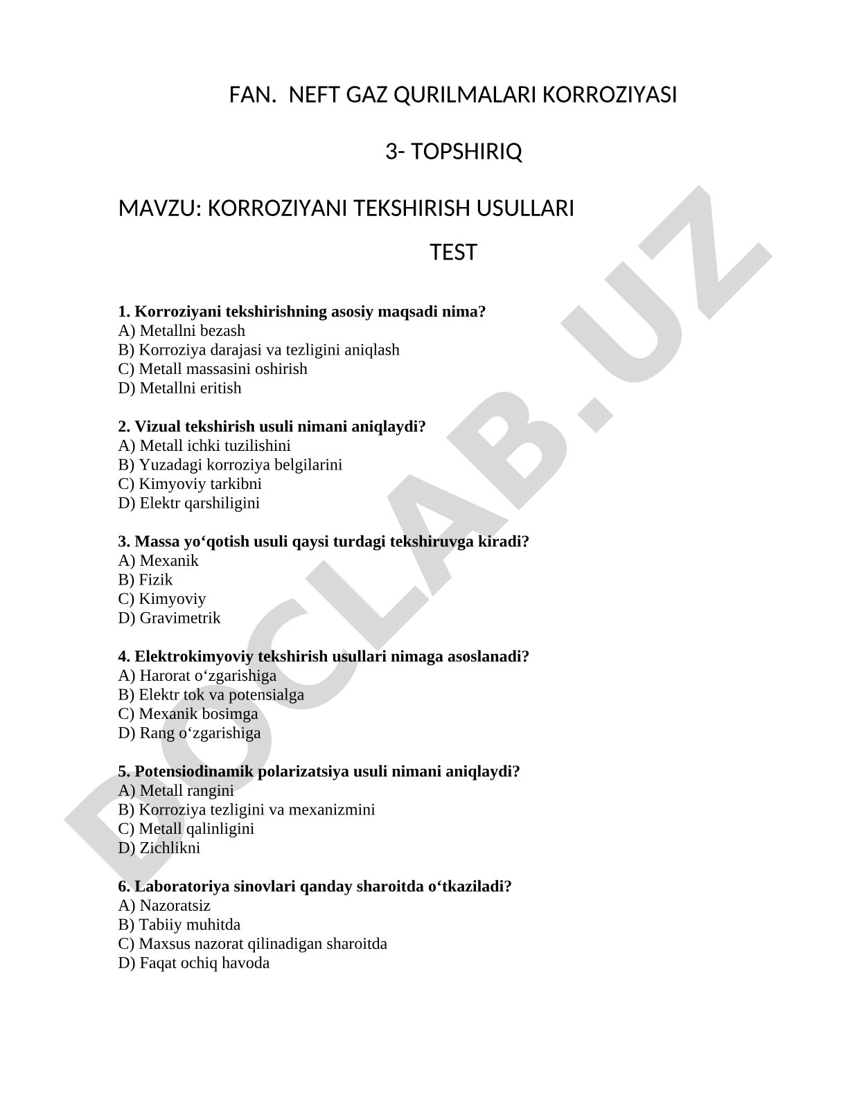 Korroziyani tekshirish usullari