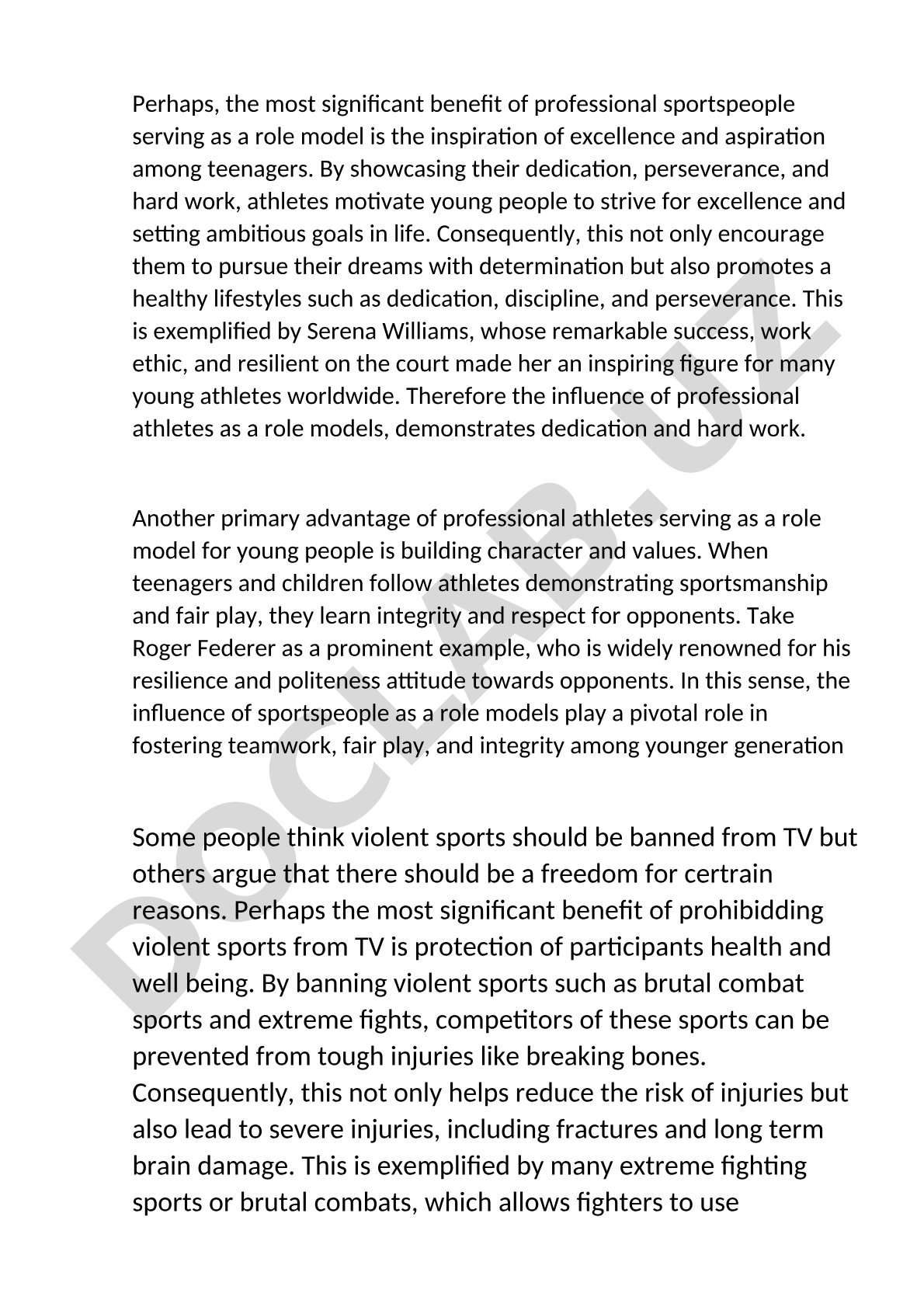 Professional athletes as role models for teenagers