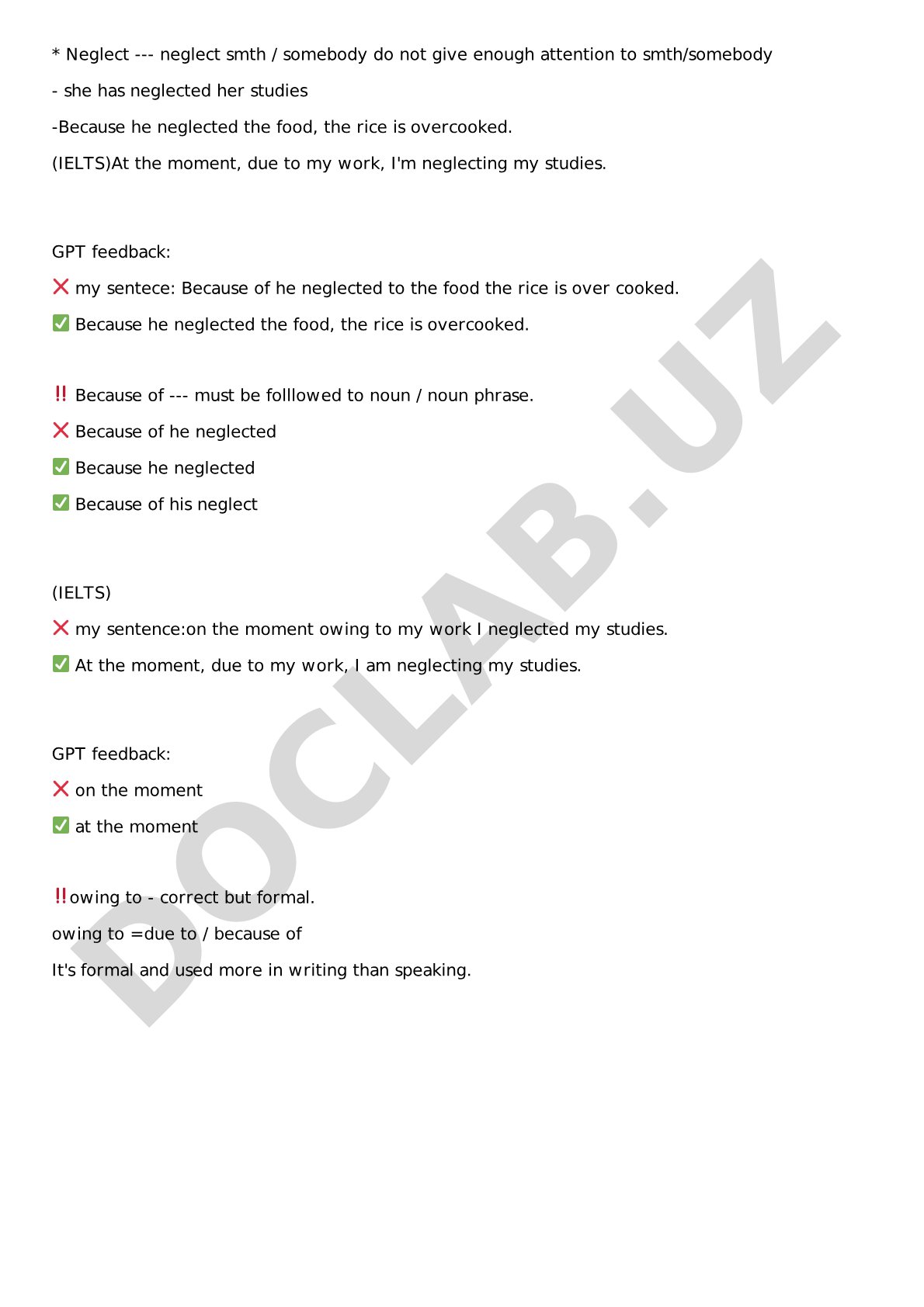 Neglect and its usage in English