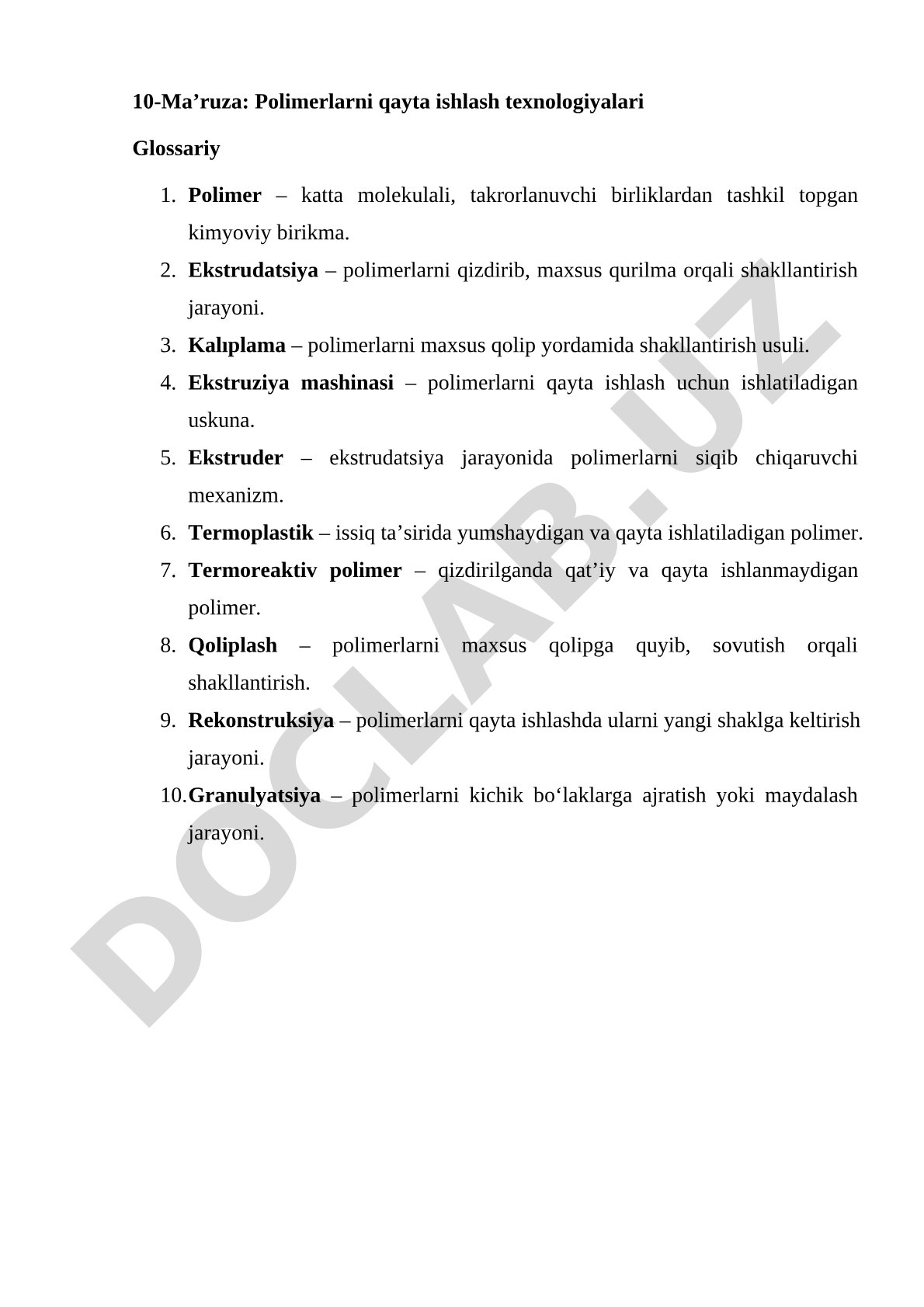 Polimerlarni qayta ishlash texnologiyalari