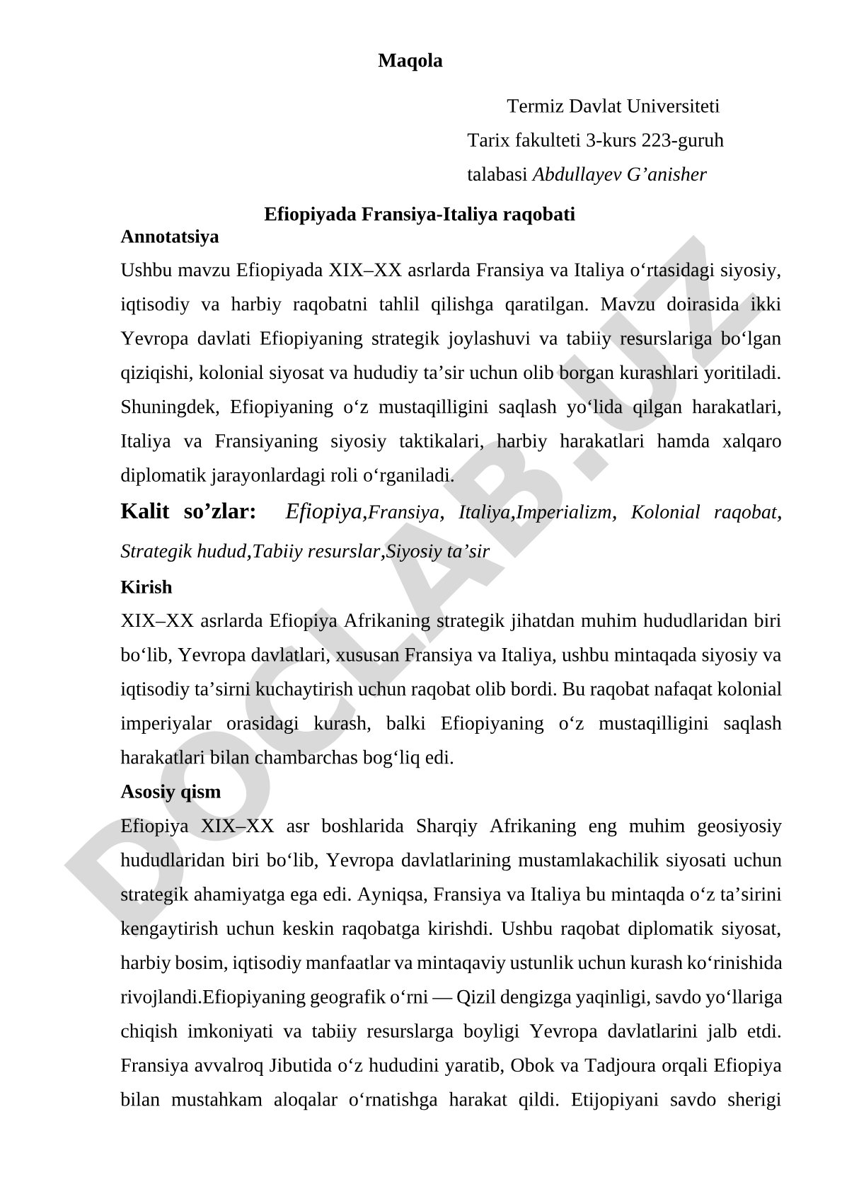 Efiopiyada Fransiya-Italiya raqobati