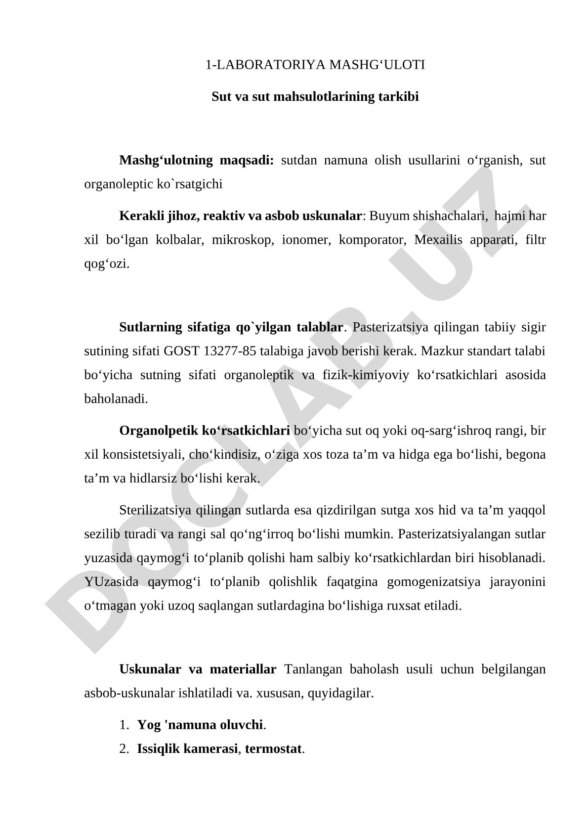 Sut va sut mahsulotlarining tarkibi