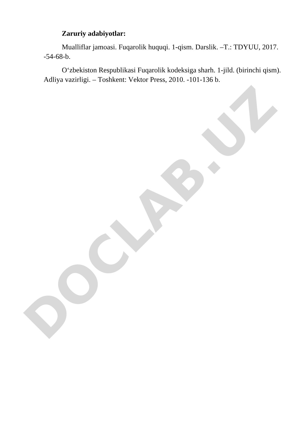 Fuqarolik huquqi bo'yicha zaruriy adabiyotlar