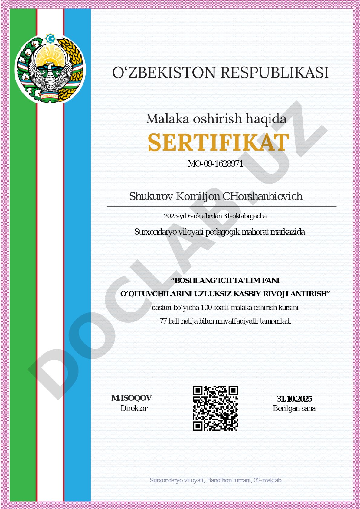 Boshlang'ich ta'lim fani o'qituvchilarini uzluksiz kasbiy rivojlantirish