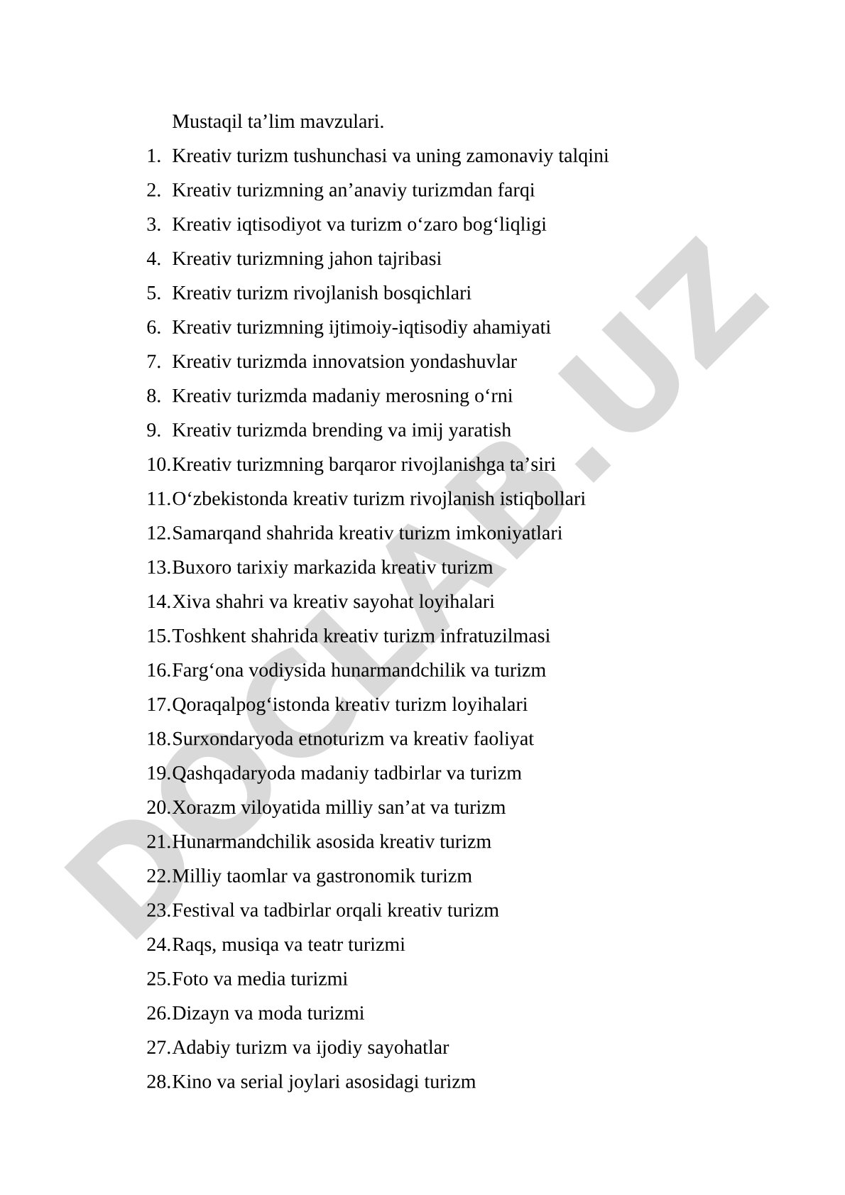 Kreativ turizm tushunchasi va uning zamonaviy talqini