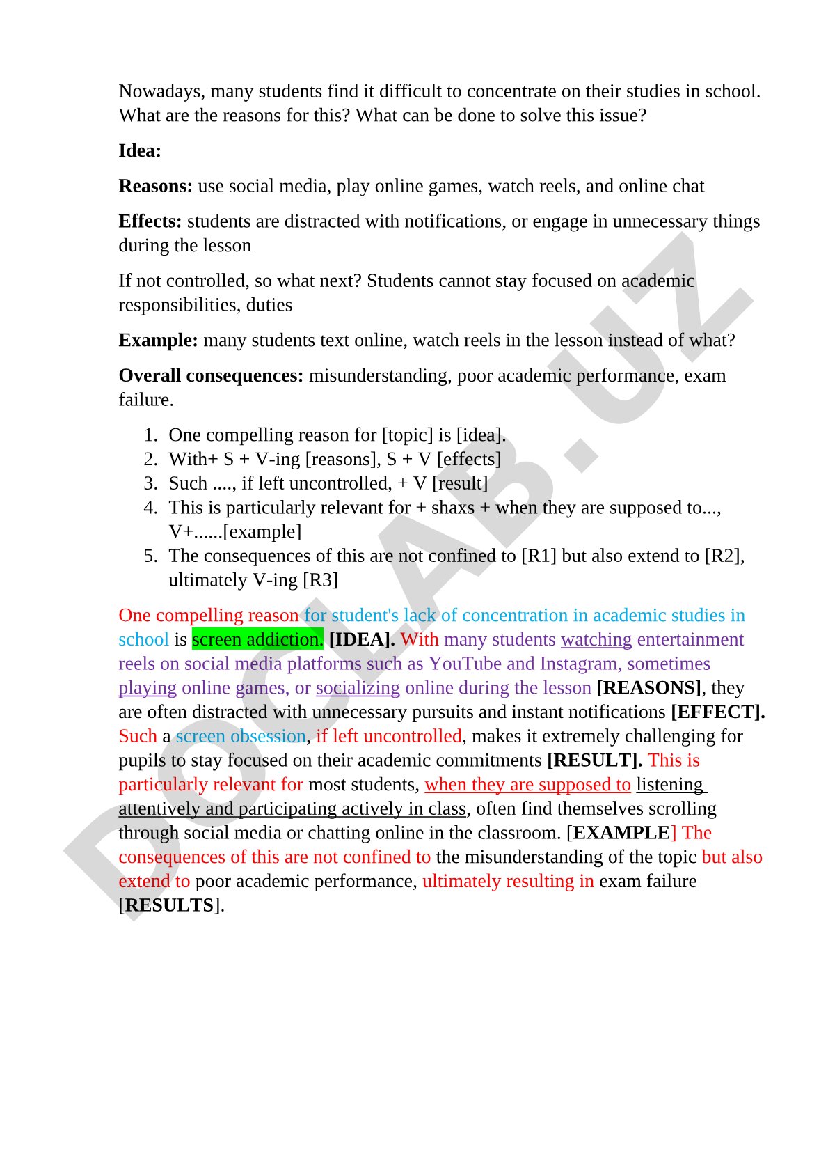 Student concentration difficulties in school