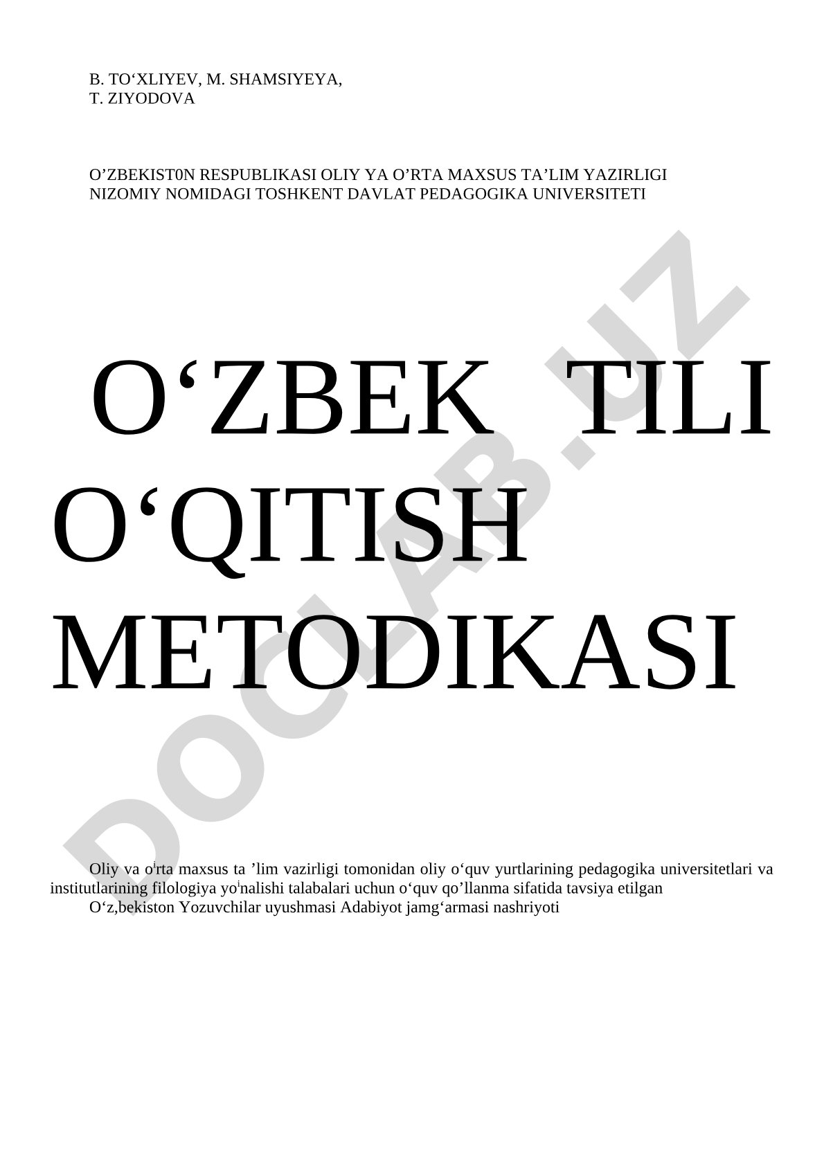 O'zbek tili o'qitish metodikasi