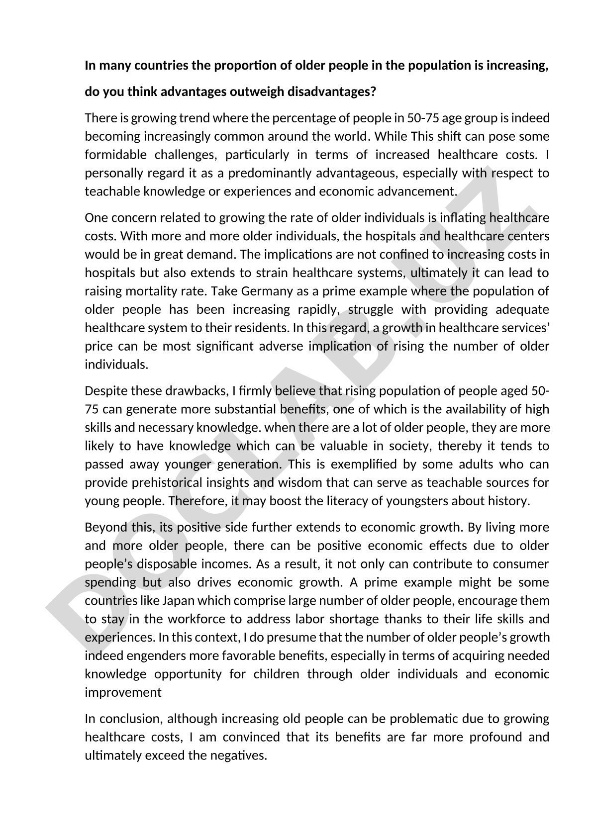 Advantages and disadvantages of increasing older population