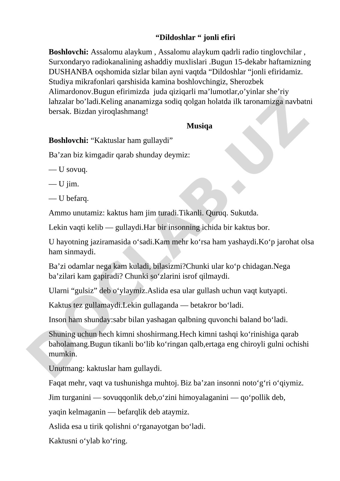 Dildoshlar jonli efiri