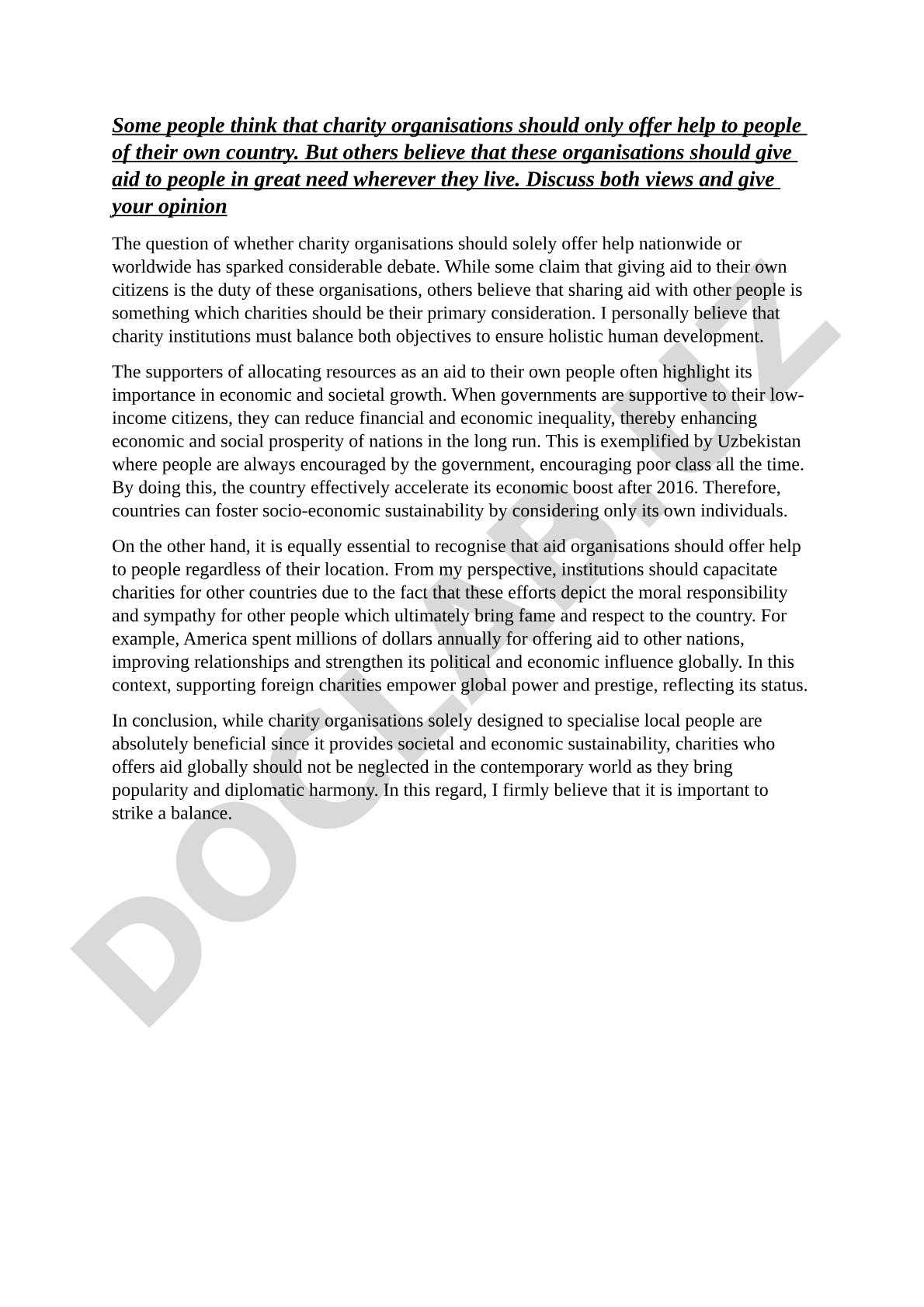 Charity organisations: national vs international aid