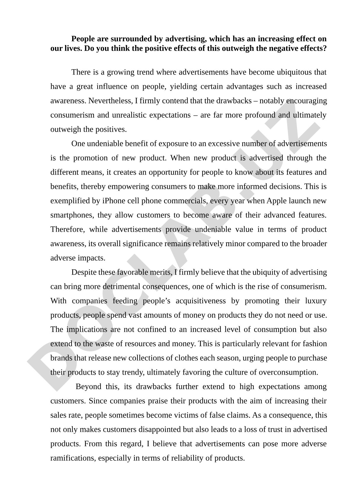 Effects of advertising on people's lives