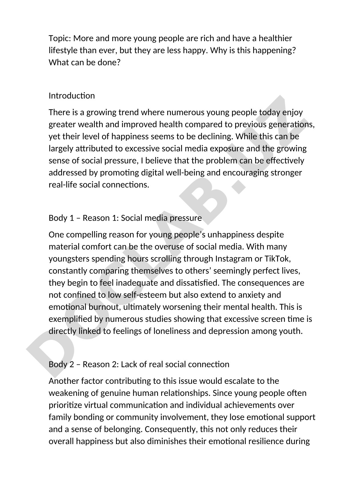 Young people's unhappiness despite wealth and health