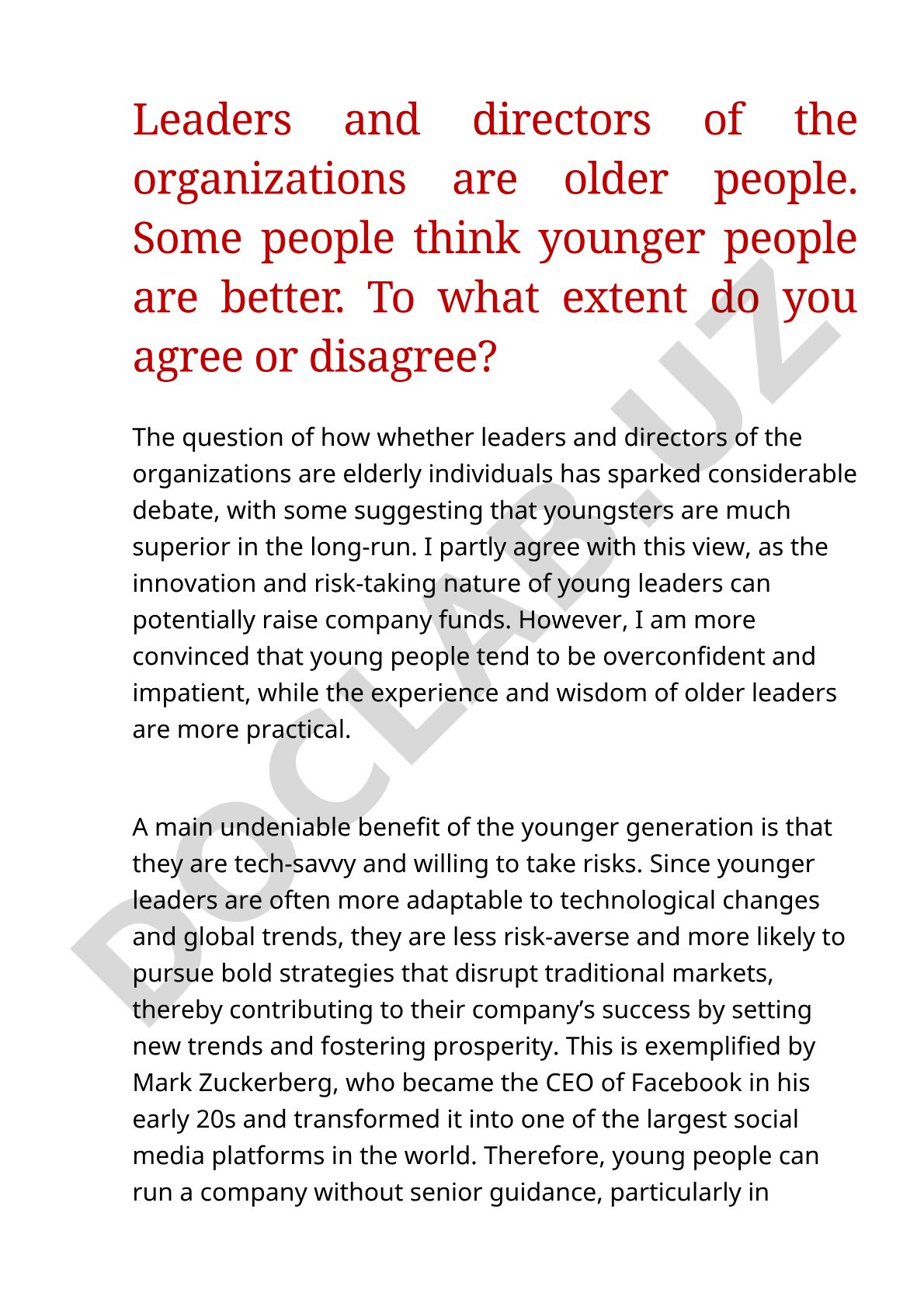 Leaders and directors: older vs younger people