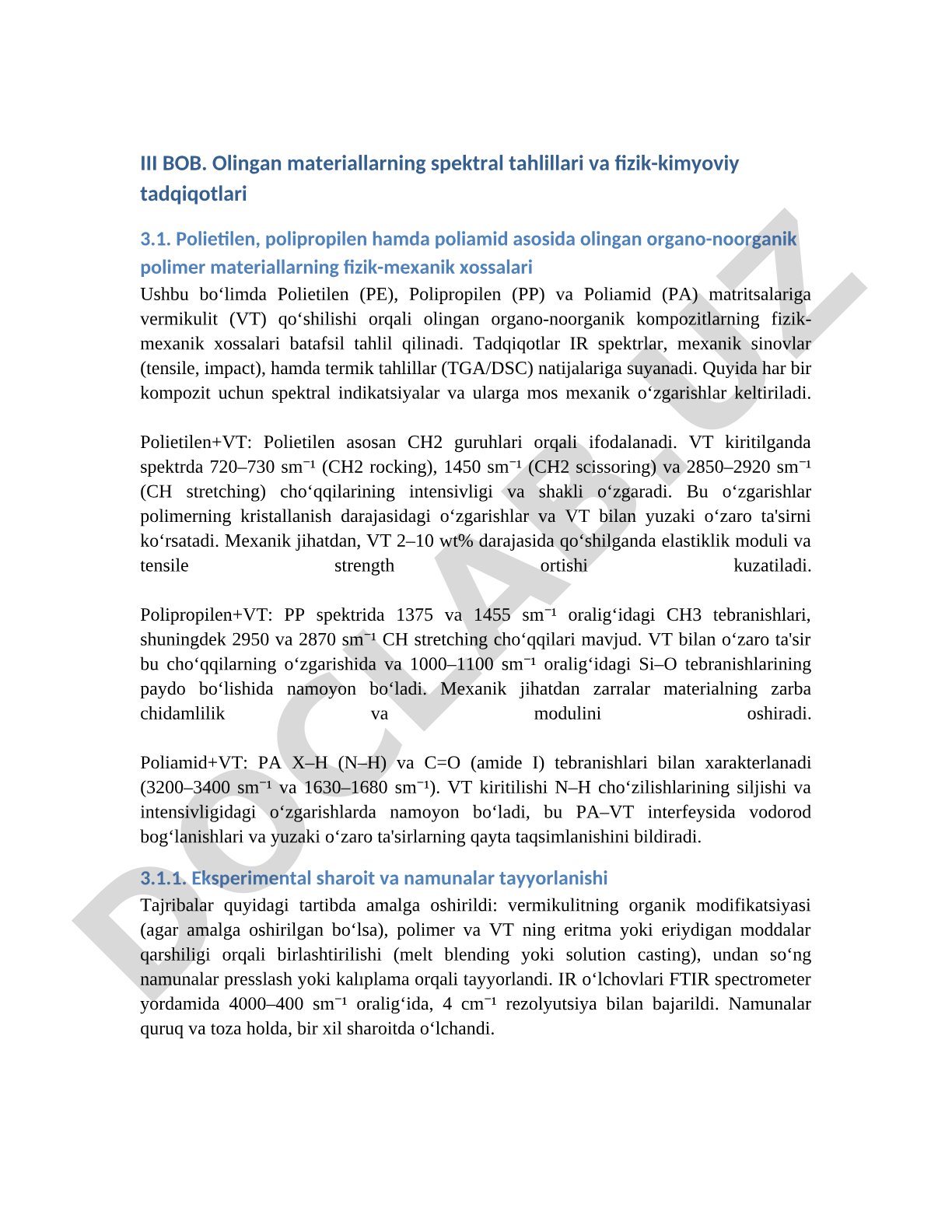 Polietilen, polipropilen va poliamid asosida olingan organo-noorganik polimer materiallarning fizik-mexanik xossalari