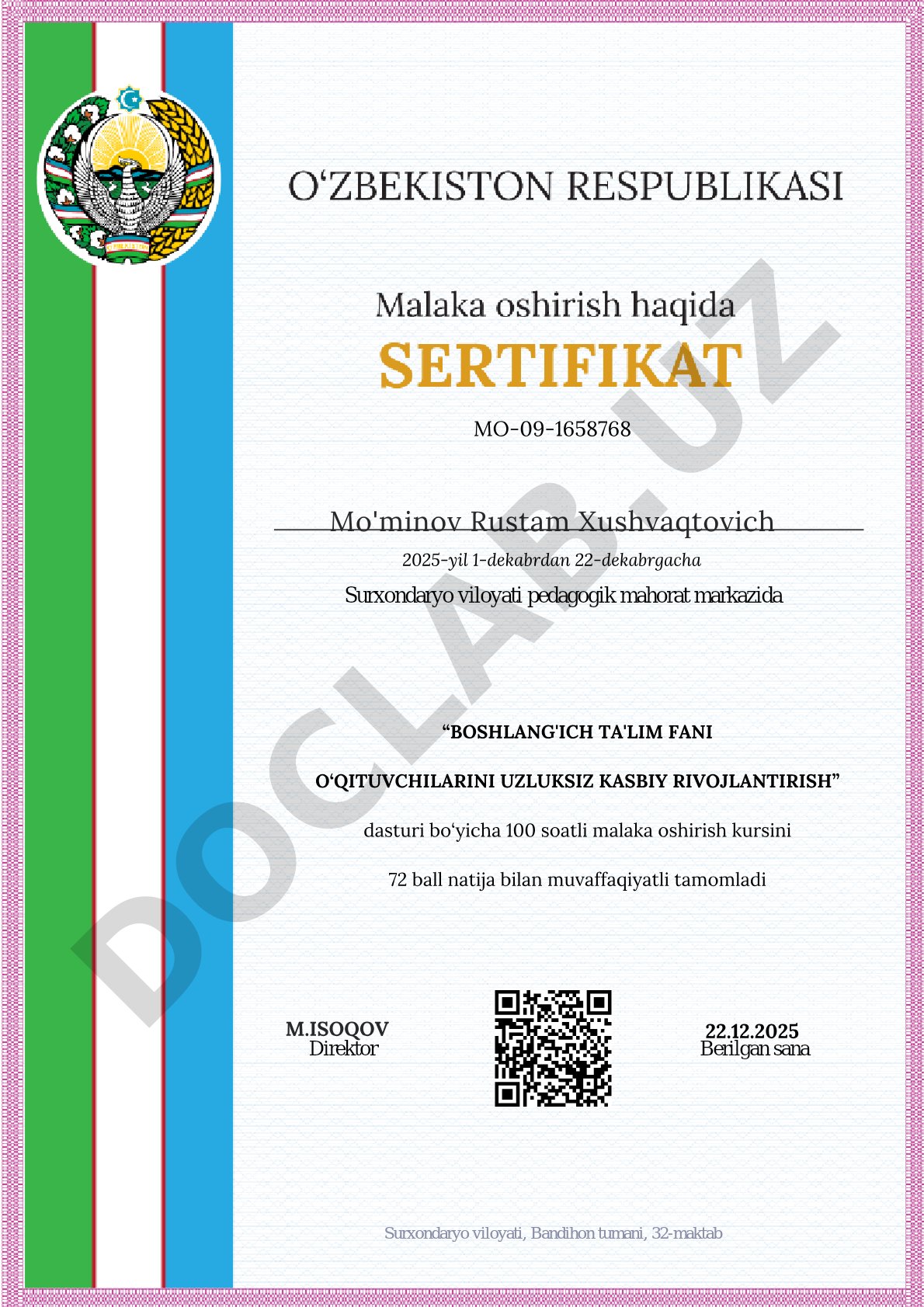 Boshlang'ich ta'lim fani o'qituvchilarini uzluksiz kasbiy rivojlantirish