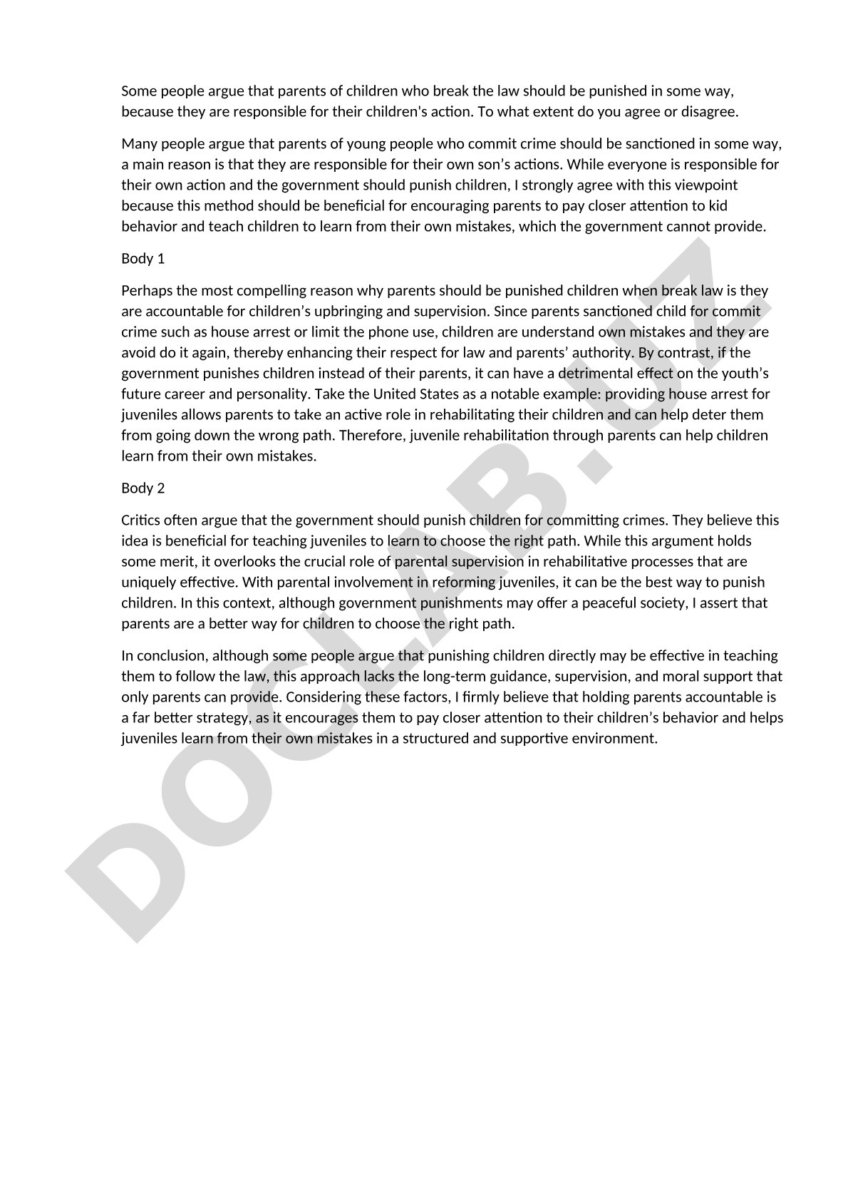 Parents' responsibility for children's crimes