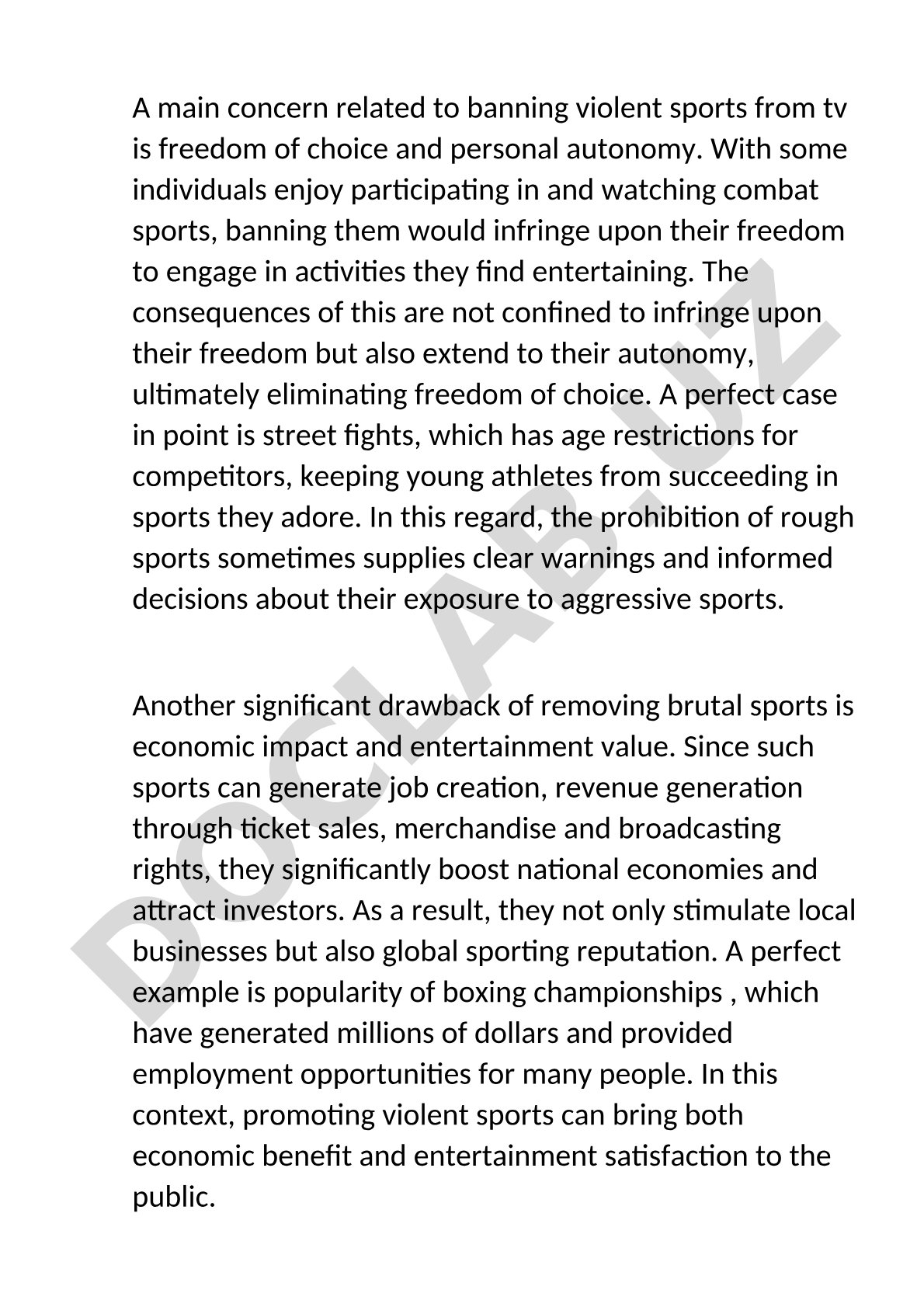 Banning violent sports from TV: freedom of choice and economic impact