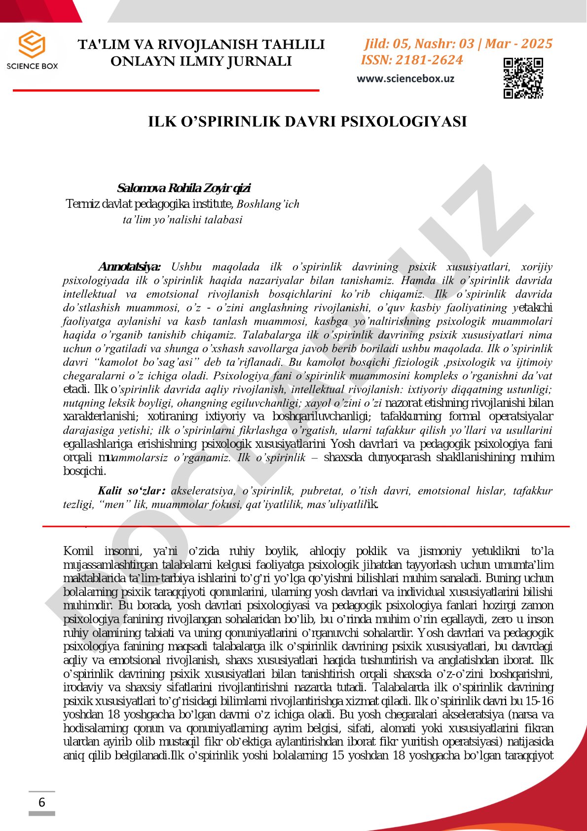 Ilk o'spirinlik davri psixologiyasi