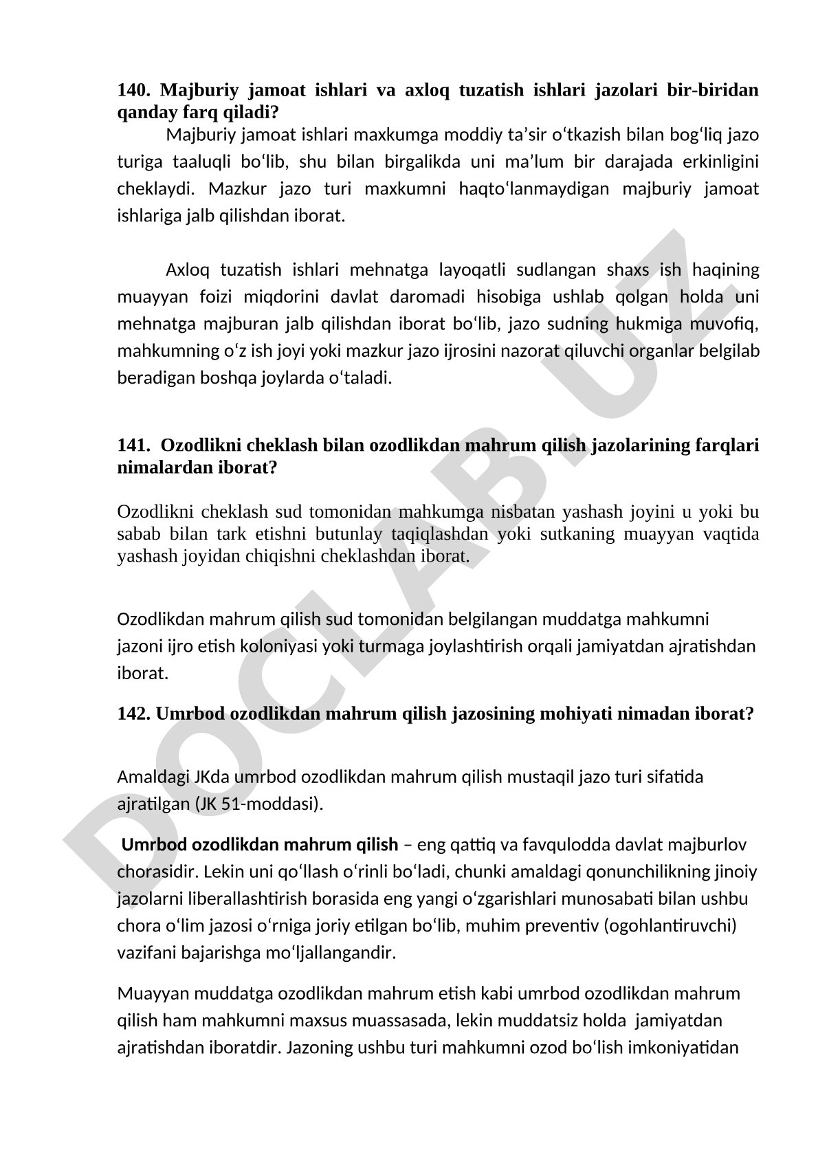 Majburiy jamoat ishlari va axloq tuzatish ishlari jazolari farqi