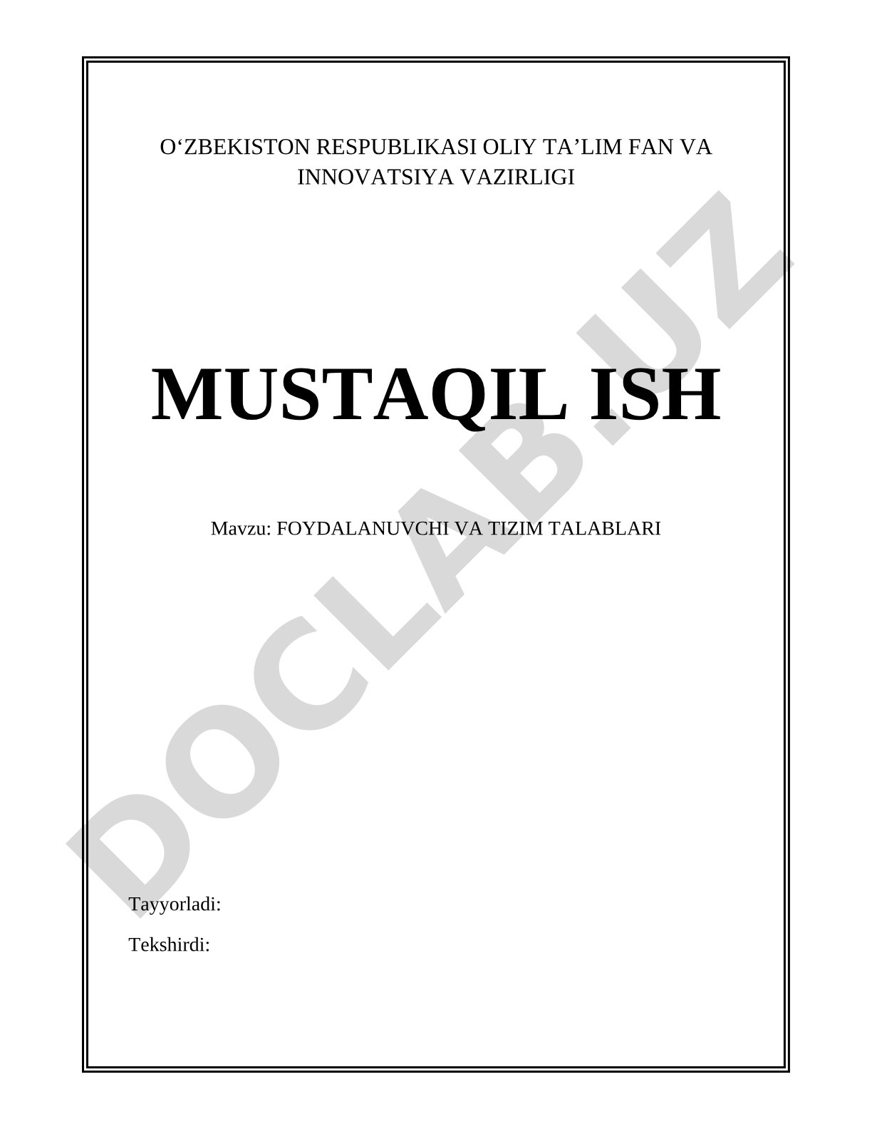 Foydalanuvchi va tizim talablari