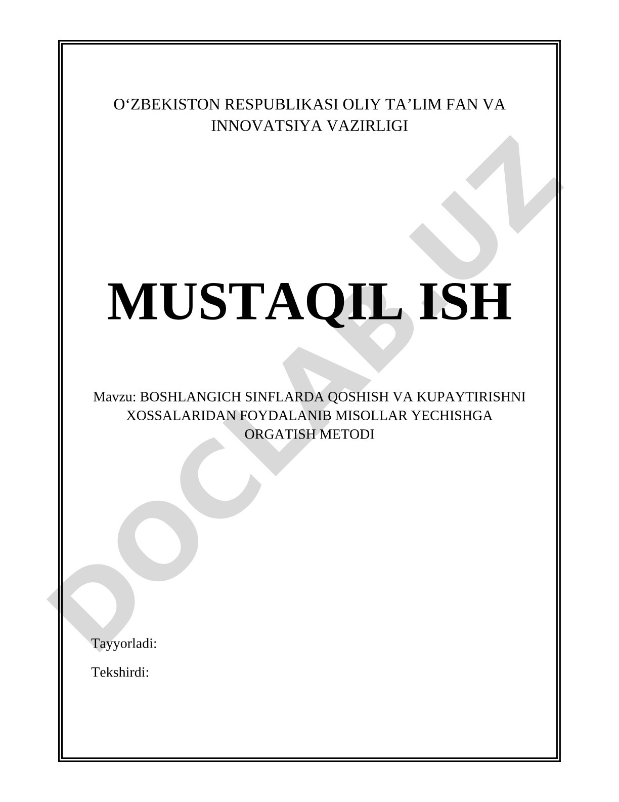 Boshlang'ich sinflarda qo'shish va ko'paytirishning xossalaridan foydalanib misollar yechishga o'rgatish metodi
