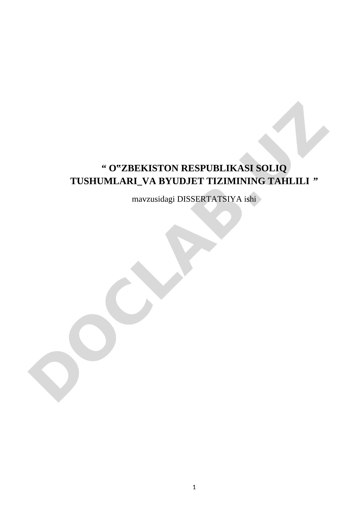 O'zbekiston Respublikasi soliq tushumlari va byudjet tizimining tahlili