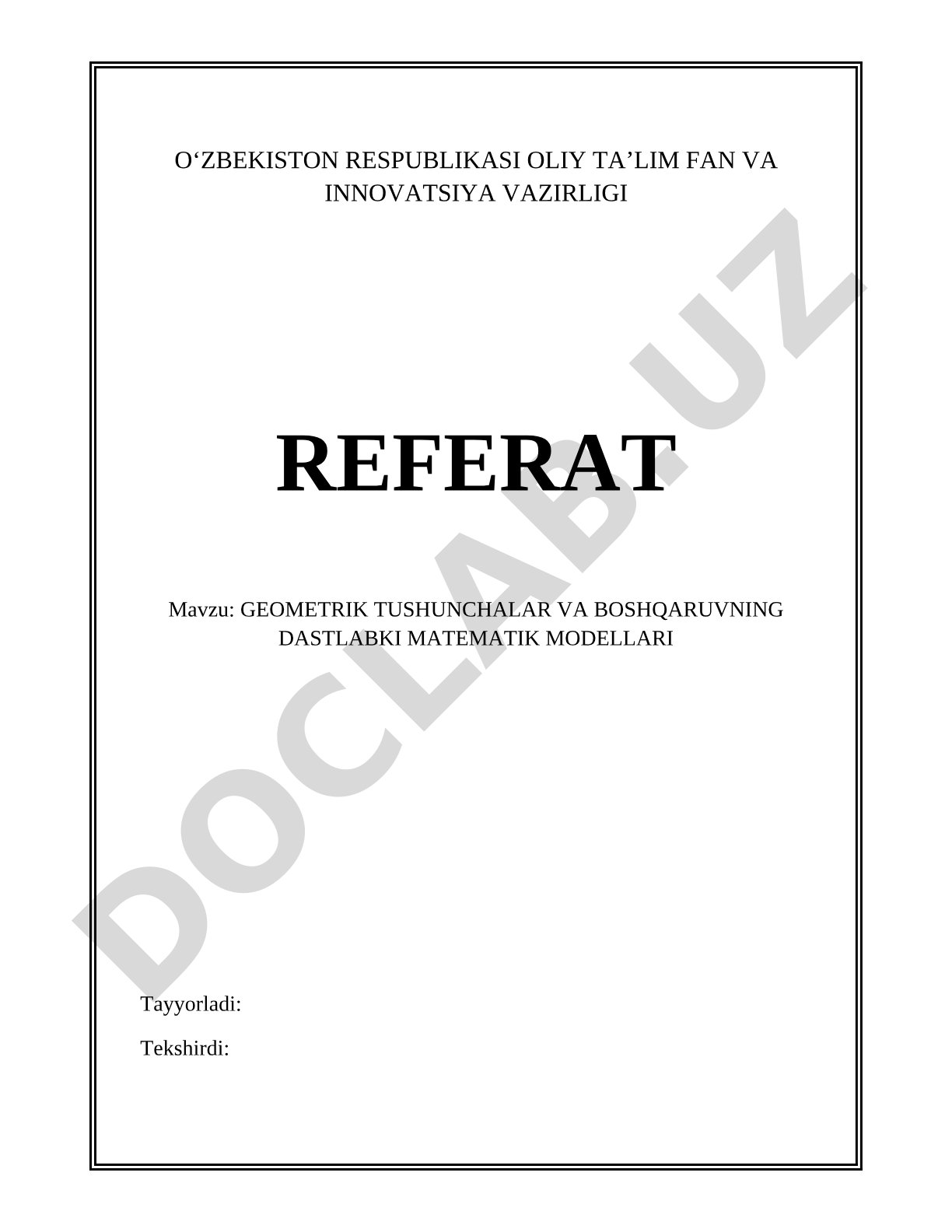 Geometrik tushunchalar va boshqaruvning dastlabki matematik modellari