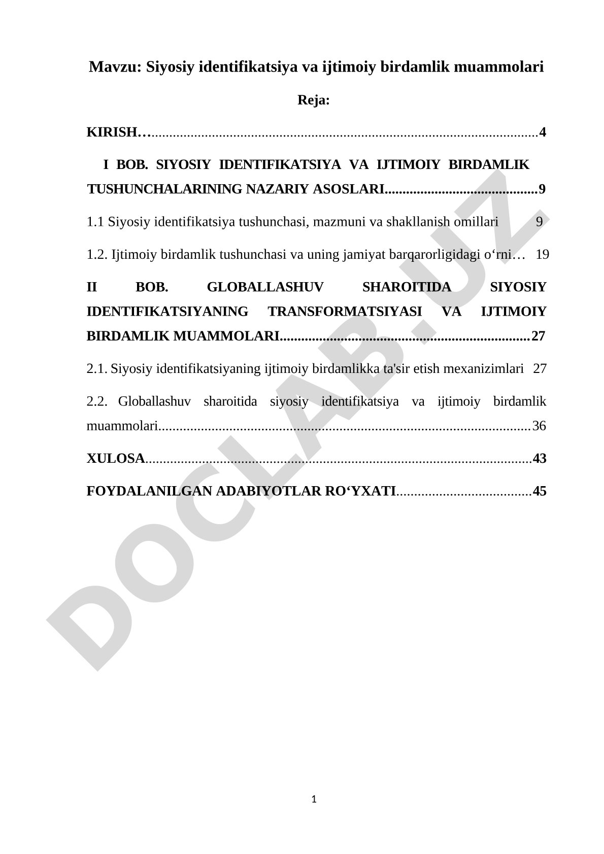Siyosiy identifikatsiya va ijtimoiy birdamlik muammolari