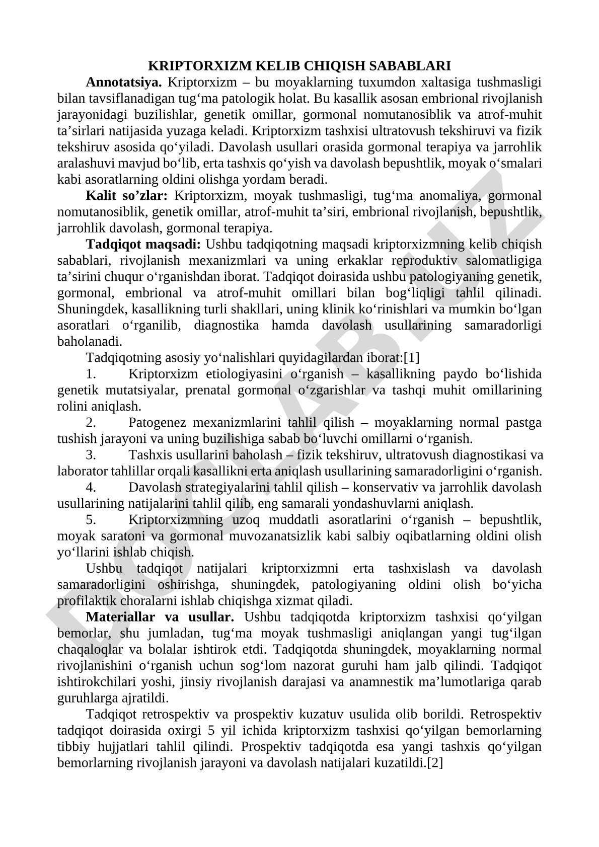 Kriptorxizm kelib chiqish sabablari