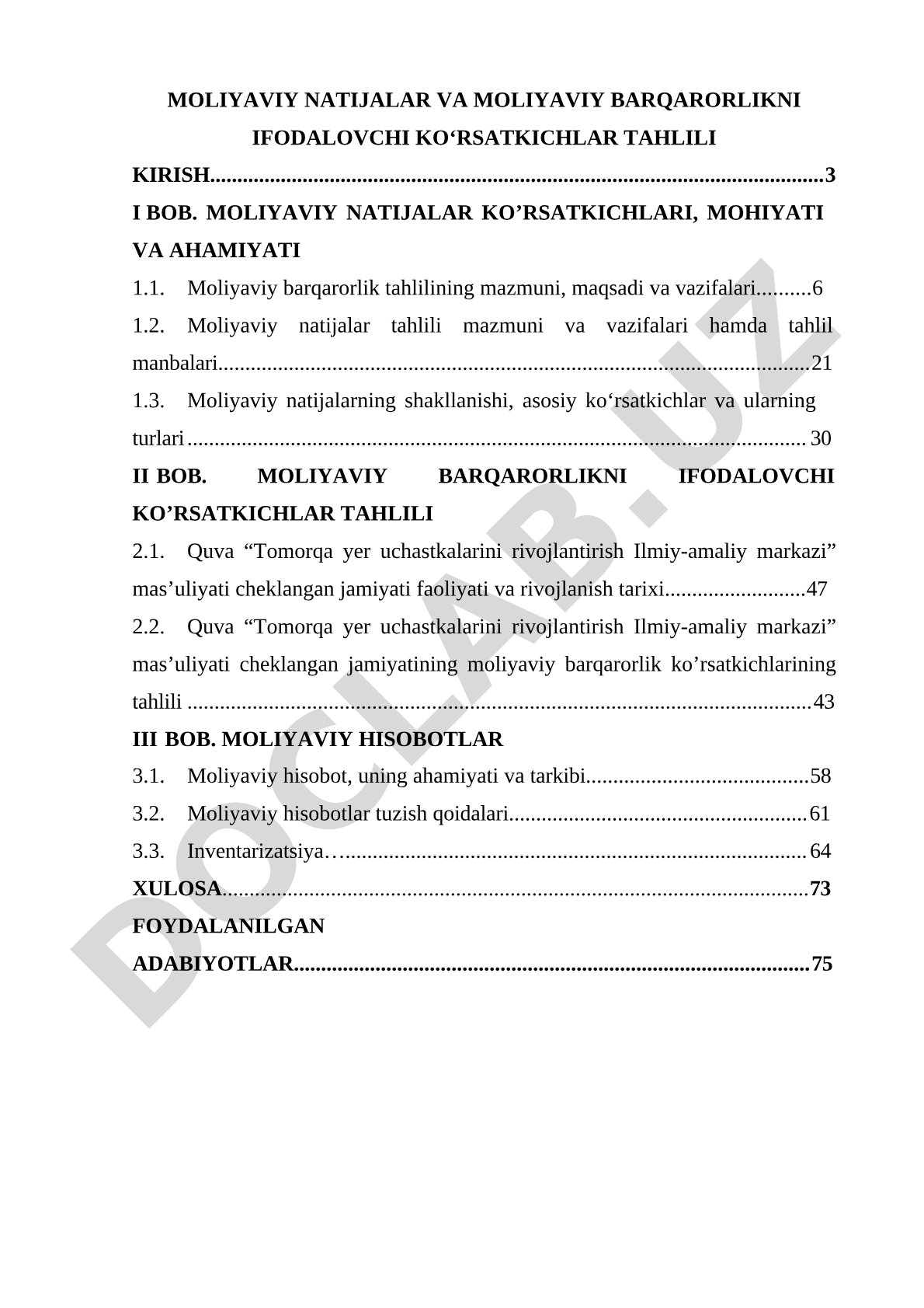Moliyaviy natijalar va moliyaviy barqarorlikni ifodalovchi ko'rsatkichlar tahlili
