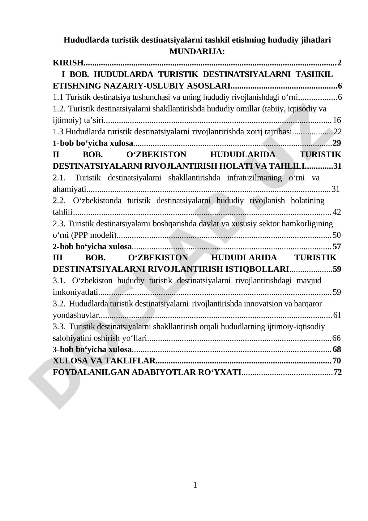 Hududlarda turistik destinatsiyalarni tashkil etishning hududiy jihatlari